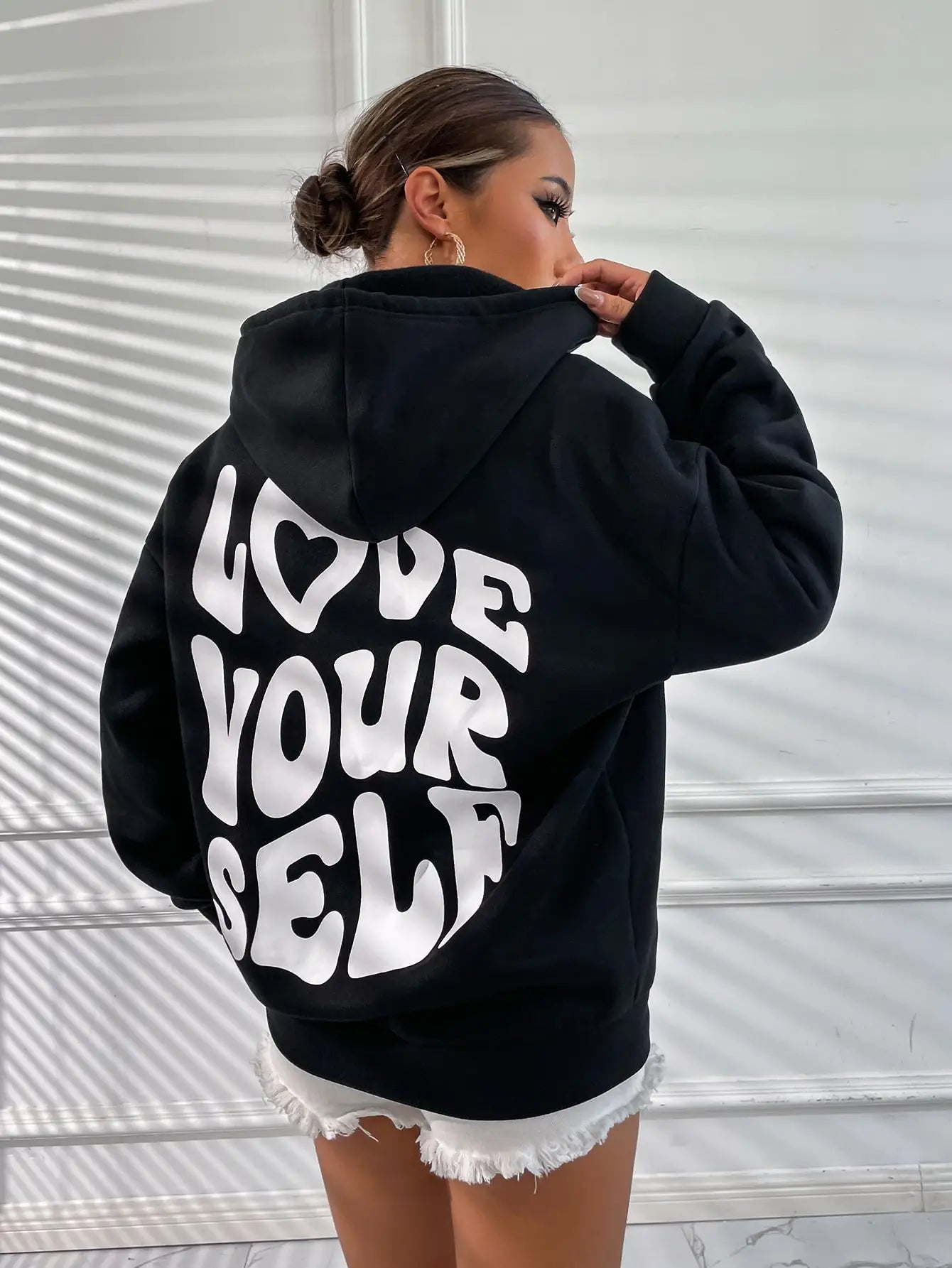Love Yourself Cotton Printed Hoodie - Creative Oversized Women's Sweatshirt for Streetwear & Harajuku Fashion | Perfect for Casual Outfits, Outdoor Activities and Trendy Street Style