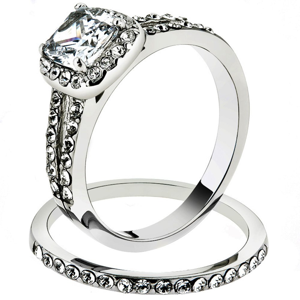 1.8ct Halo Princess Cut CZ Wedding Ring Set for Women Size 5-10 - Bridal Jewelry