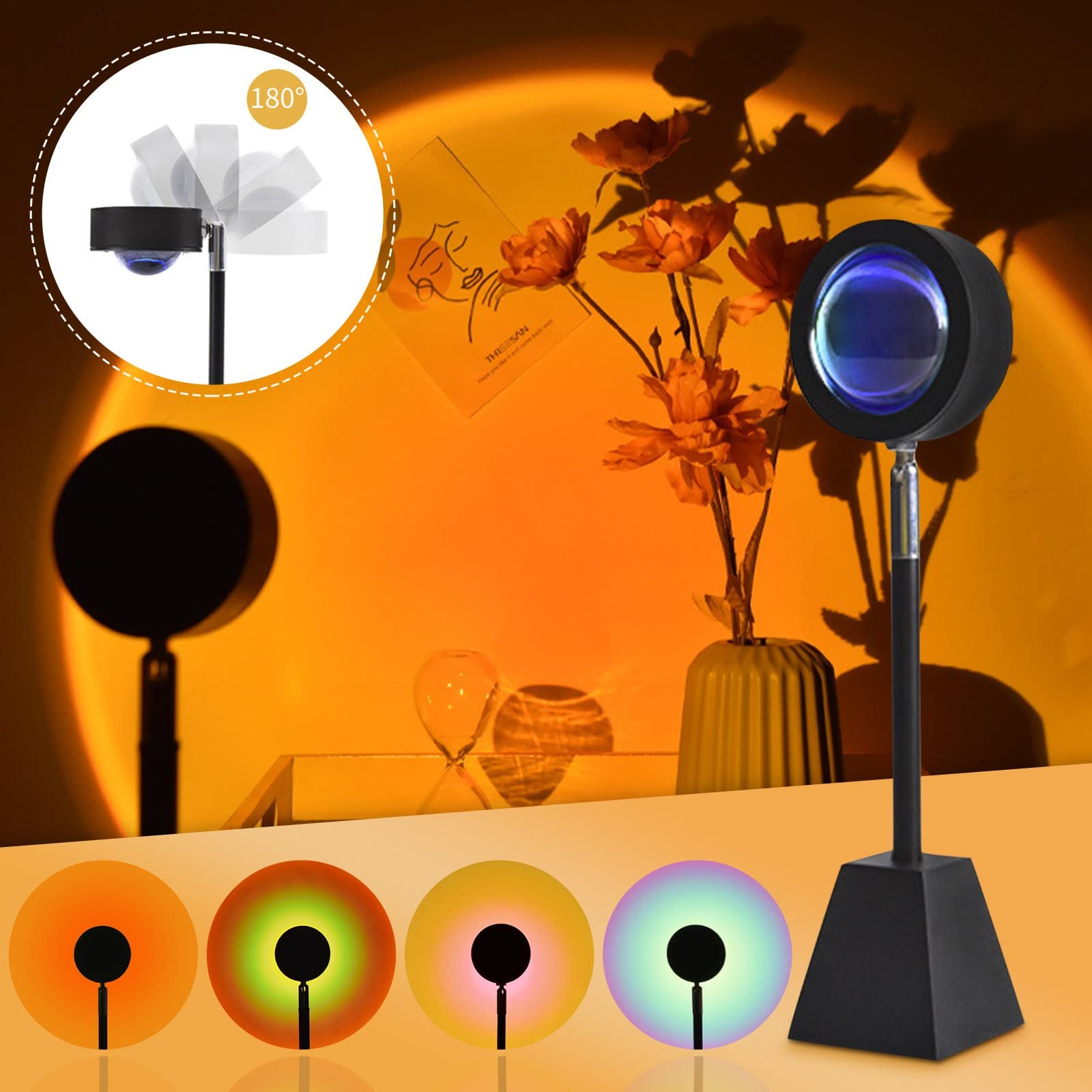 180° Rotatable Sunset Projection Lamp with USB Power - 10 Inch Adjustable LED Mood Light for Photography, Bedroom Decor & Gifts for Girls (Multi-Color Changing) - Perfect for Instagram Photos, Romantic Nights & Home Ambiance Lighting