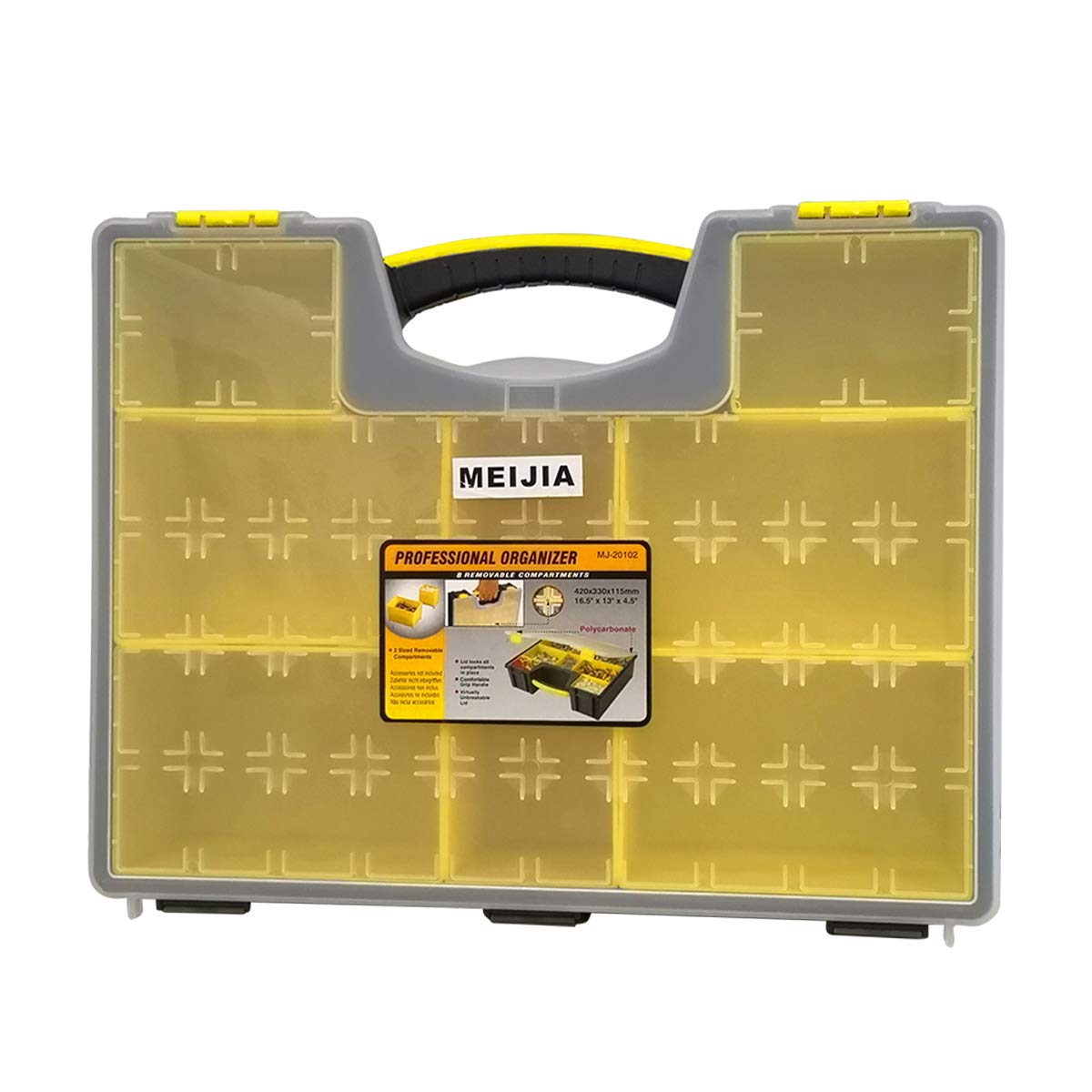 MEIJIA Large Plastic Tool Organizer Box with Removable Dividers - 16.5
