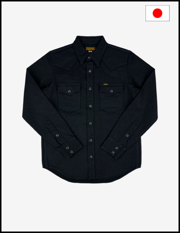 Iron Heart IHSH 361 16oz Heavyweight Non-Selvedge Denim Western Shirt - Superblack (Fades to Grey) | Vintage Style Workwear for Men | Perfect for Casual Outfits, Rodeo Events & Outdoor Adventures