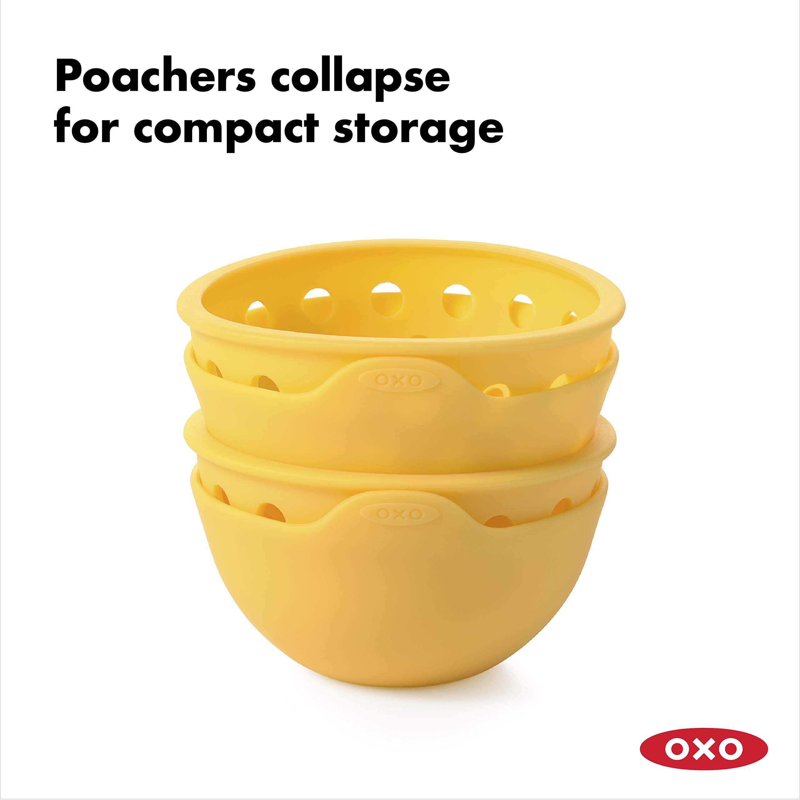 OXO Good Grips Silicone Egg Poachers Set of 2 - BPA-Free Non-Stick Egg Cooker for Perfect Poached Eggs - Ideal for Breakfast, Brunch & Meal Prep (Yellow)