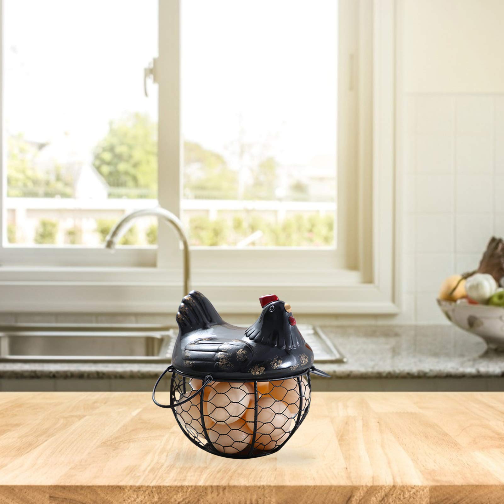 1pc Rustic Metal Egg Basket - Chicken Egg Wire Carrier, Wrought Iron Storage Basket for Farm Fresh Eggs, Snacks & Magazines - Perfect for Farmhouse Kitchen, Pantry Organization & Rustic Home Decor