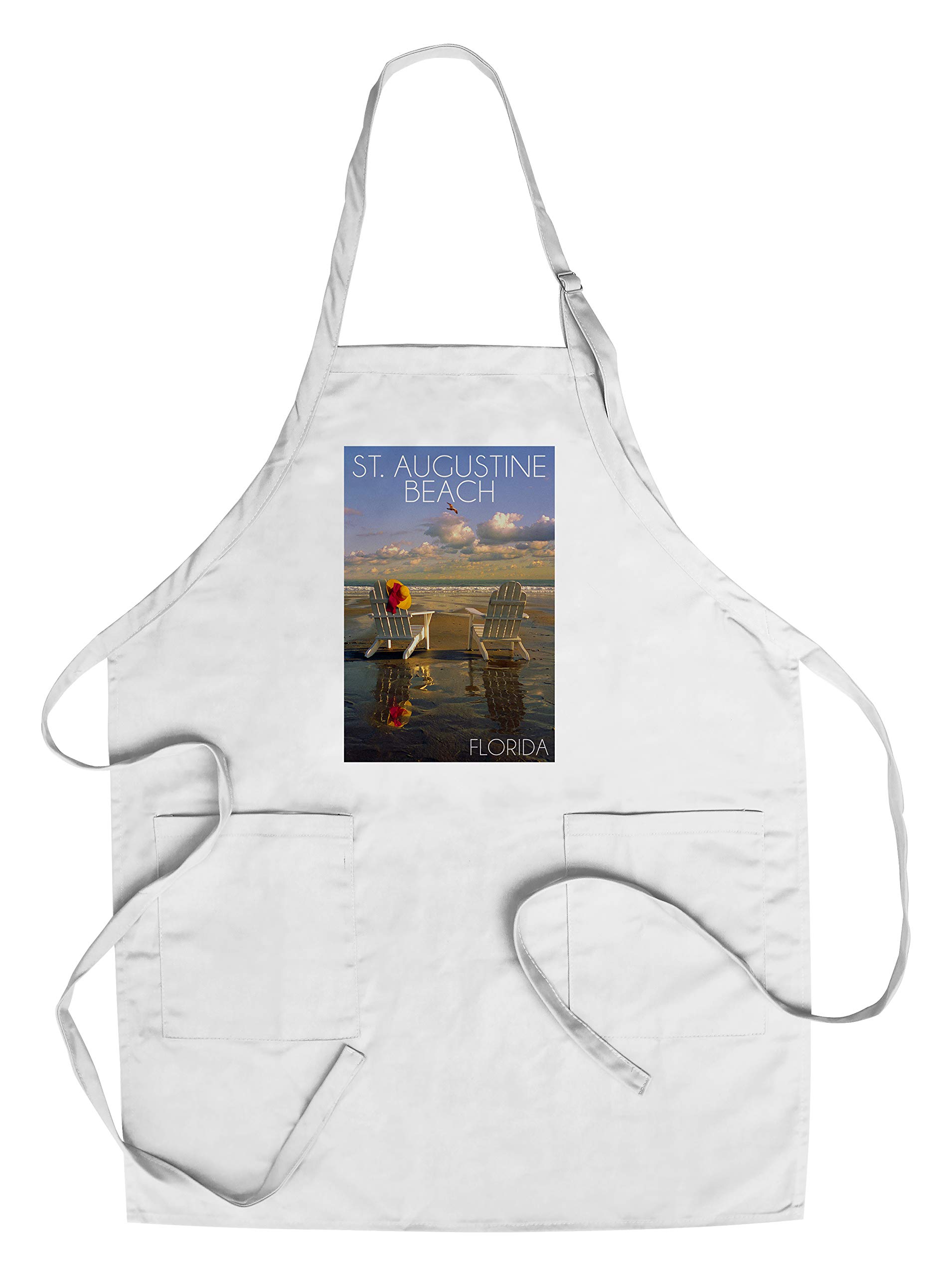 St. Augustine Florida Beach Adirondack Chairs - Cotton Canvas Apron for Cooking, Baking & Grilling with Pockets (Unisex Kitchen Wear for Outdoor BBQ & Home Cooking)