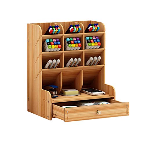 Catekro Wooden Desktop Organizer with Drawers - Desk & Art Supply Storage, Pencil Holders for Home Office - Perfect for Organizing Pens, Markers, Scissors & Craft Supplies on Your Workspace