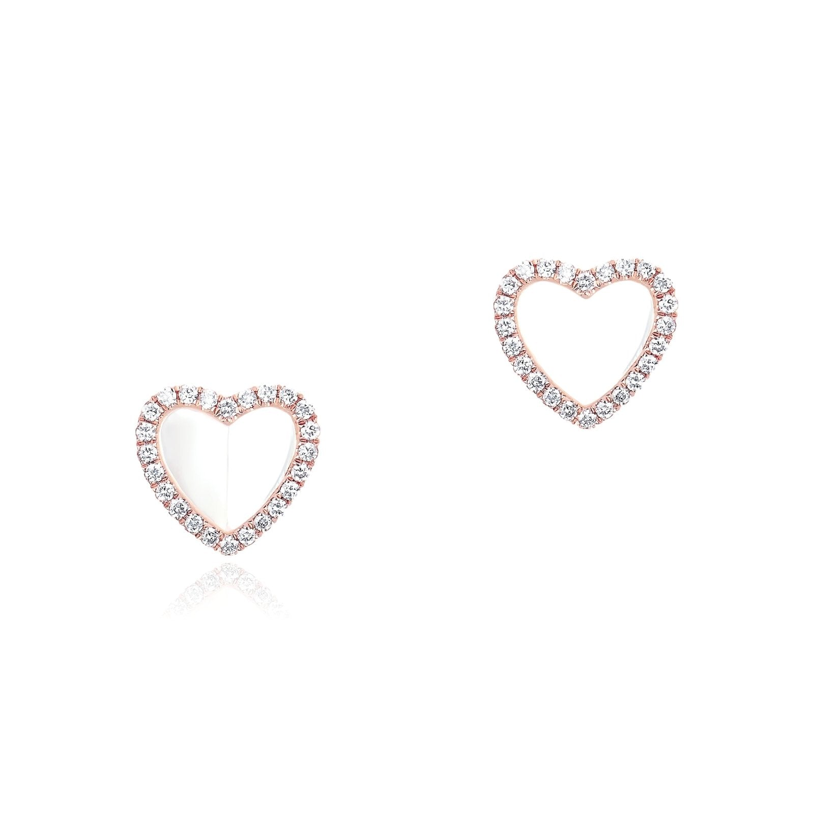 14K Rose Gold Mother of Pearl Heart Earrings with Diamond Halo - Elegant Dangle Earrings for Women, Perfect for Valentine's Day, Anniversary, Wedding & Special Occasions