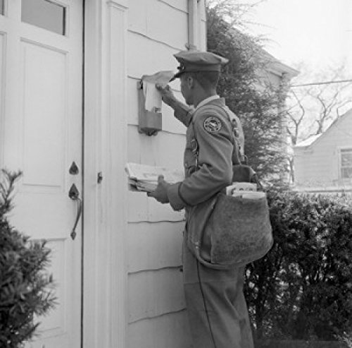 Vintage Postman Delivering Mail Side Profile Poster Print - 18x24 Inches - Perfect for Home Office Decor & Mailroom Wall Art