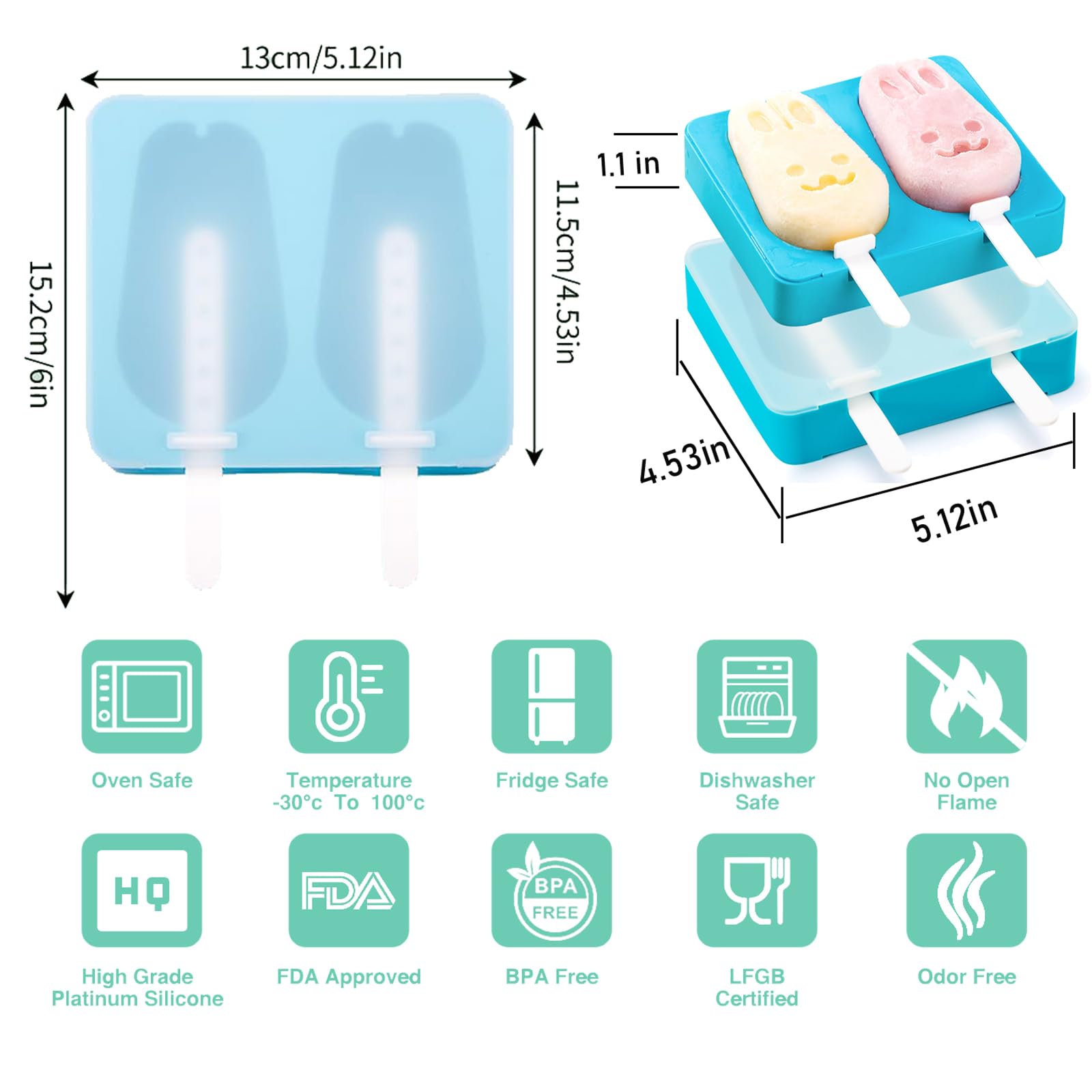 BPA-Free Silicone Popsicle Molds Set of 2 - Reusable, Dishwasher Safe & Easy Release Ice Pop Maker for Homemade Treats (Blue) | Perfect for Summer Snacks, Kids Parties & Healthy Frozen Desserts