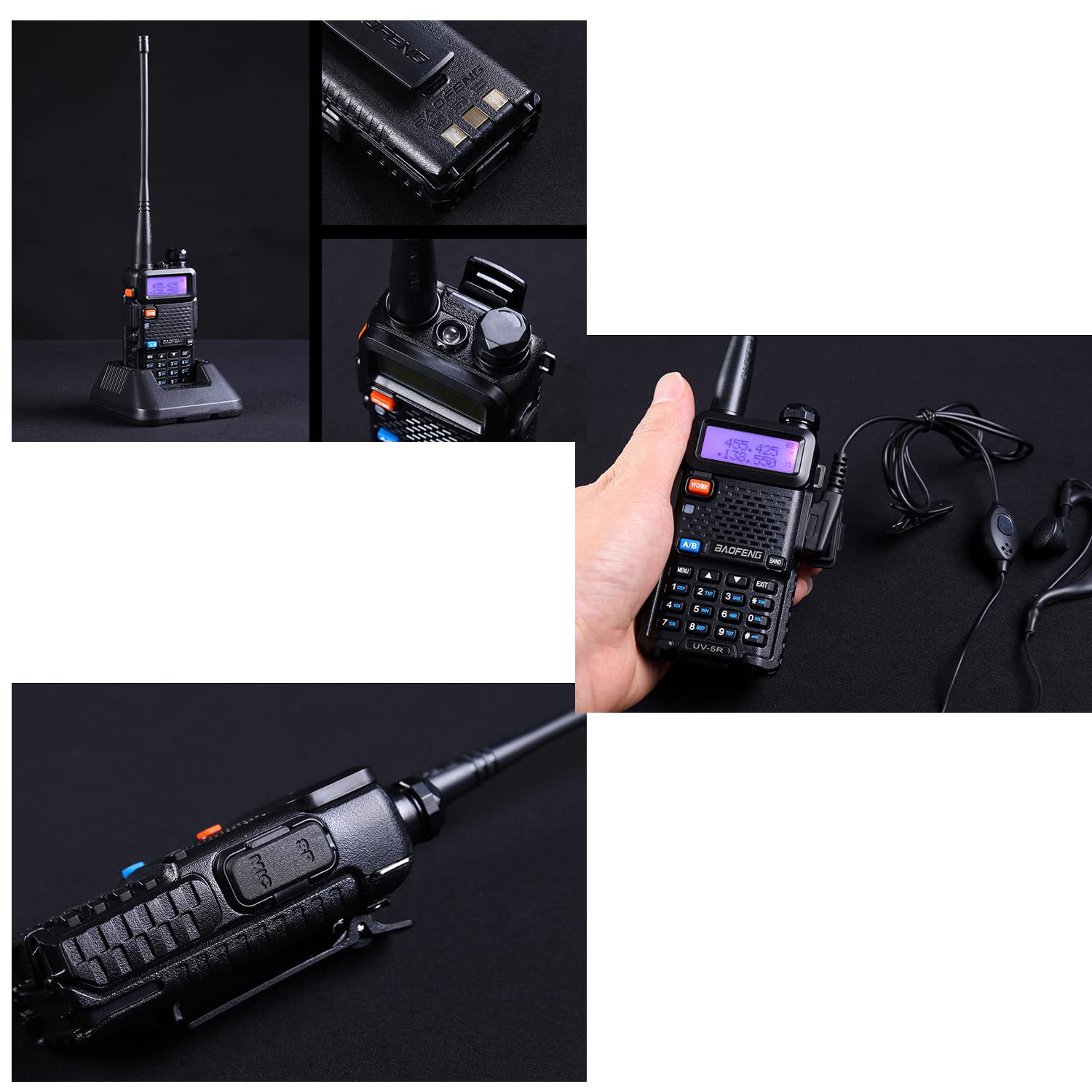 BAOFENG UV-5R Dual Band Ham Radio Walkie Talkie - Long Range Two Way Radio with High Gain Antenna, 2 Rechargeable Batteries & Earpiece - Ideal for Outdoor Adventures, Emergency Communication, and Construction Sites (2 Pack)