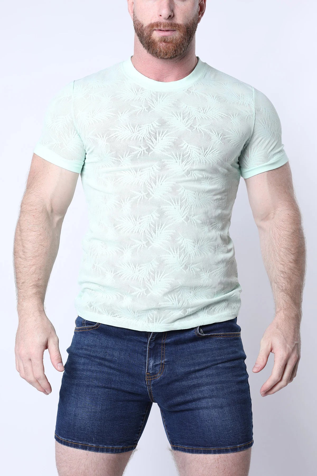 Timoteo Amalfi Light Green Mesh T-Shirt for Men - Breathable Summer Casual Tee for Outdoor Activities and Beach Wear