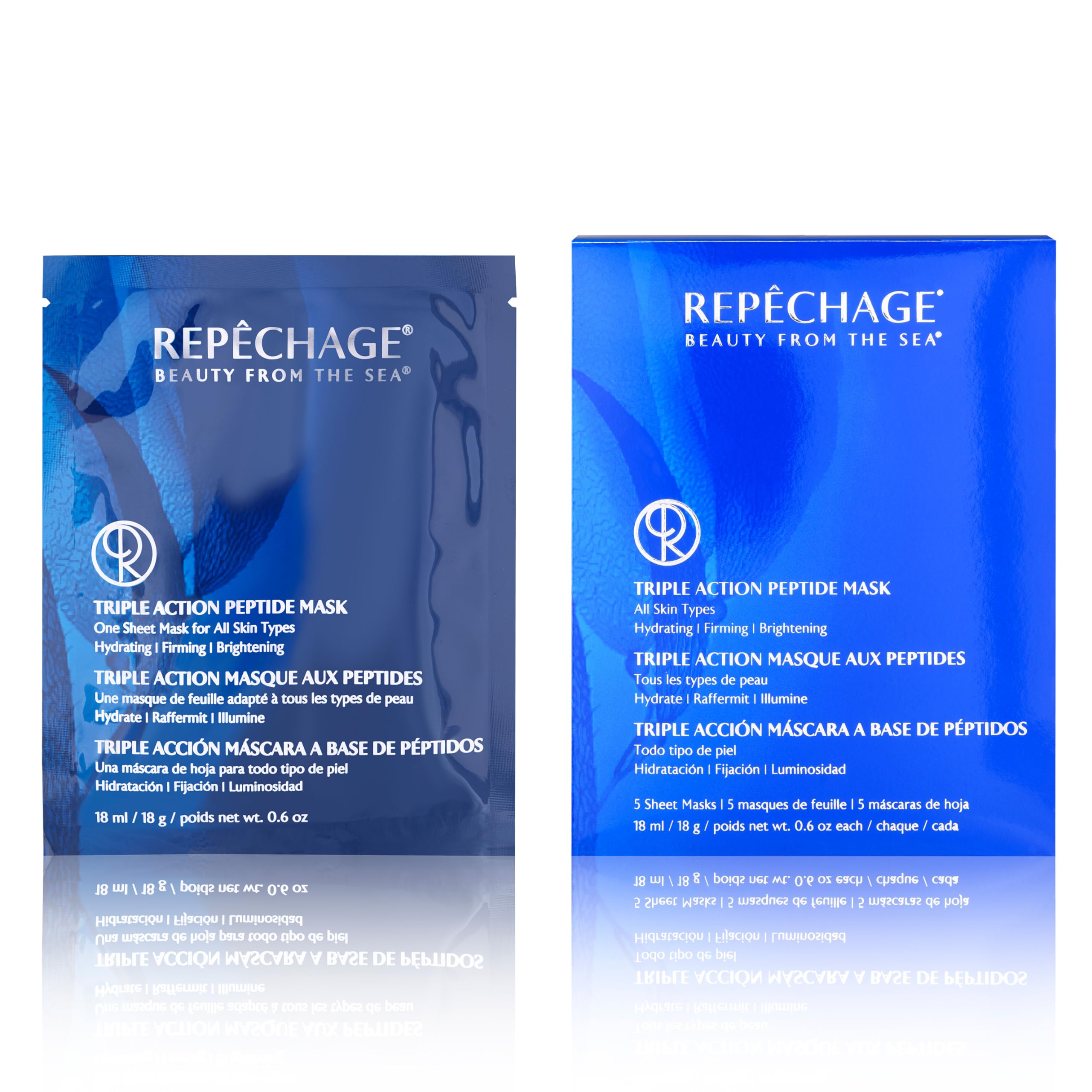 Repechage Triple Action Peptide Face Mask - Hydrating, Firming & Brightening Sheet Mask for All Skin Types - 5 Pack Saturated Paper Masks for Spa Day, Self Care & Glowing Skin Routine