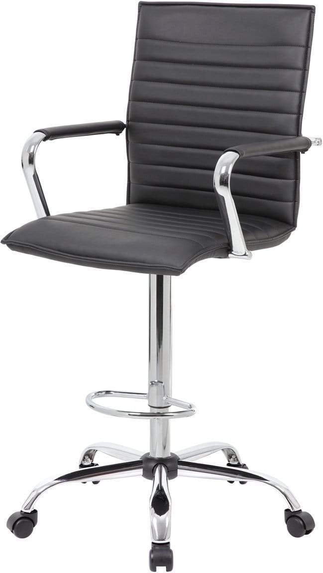 Boss Vinyl Ribbed Drafting Stool [B16533C BK] - Adjustable Height Bar Stool for Office, Kitchen, or Studio - Comfortable & Durable Seating Solution