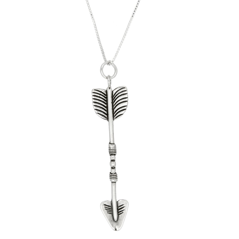 Oxidized Sterling Silver Arrow Charm Necklace - Large Detailed Pendant Jewelry for Women, Gift for Her, Boho Style Layering Necklace for Everyday Wear