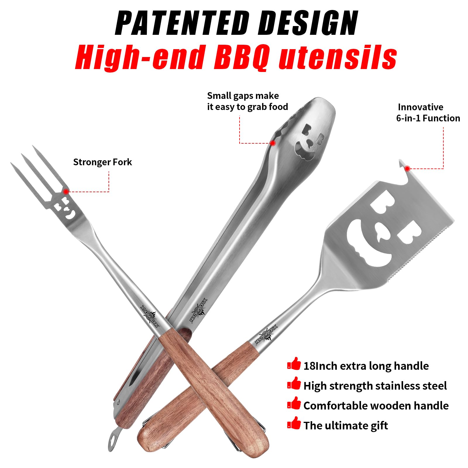 Premium 3-Piece BBQ Grill Tool Set - Stainless Steel Spatula, Fork & Tongs - Perfect Grilling Accessories for Men & Dad - Ideal for Backyard BBQs, Camping & Outdoor Cooking