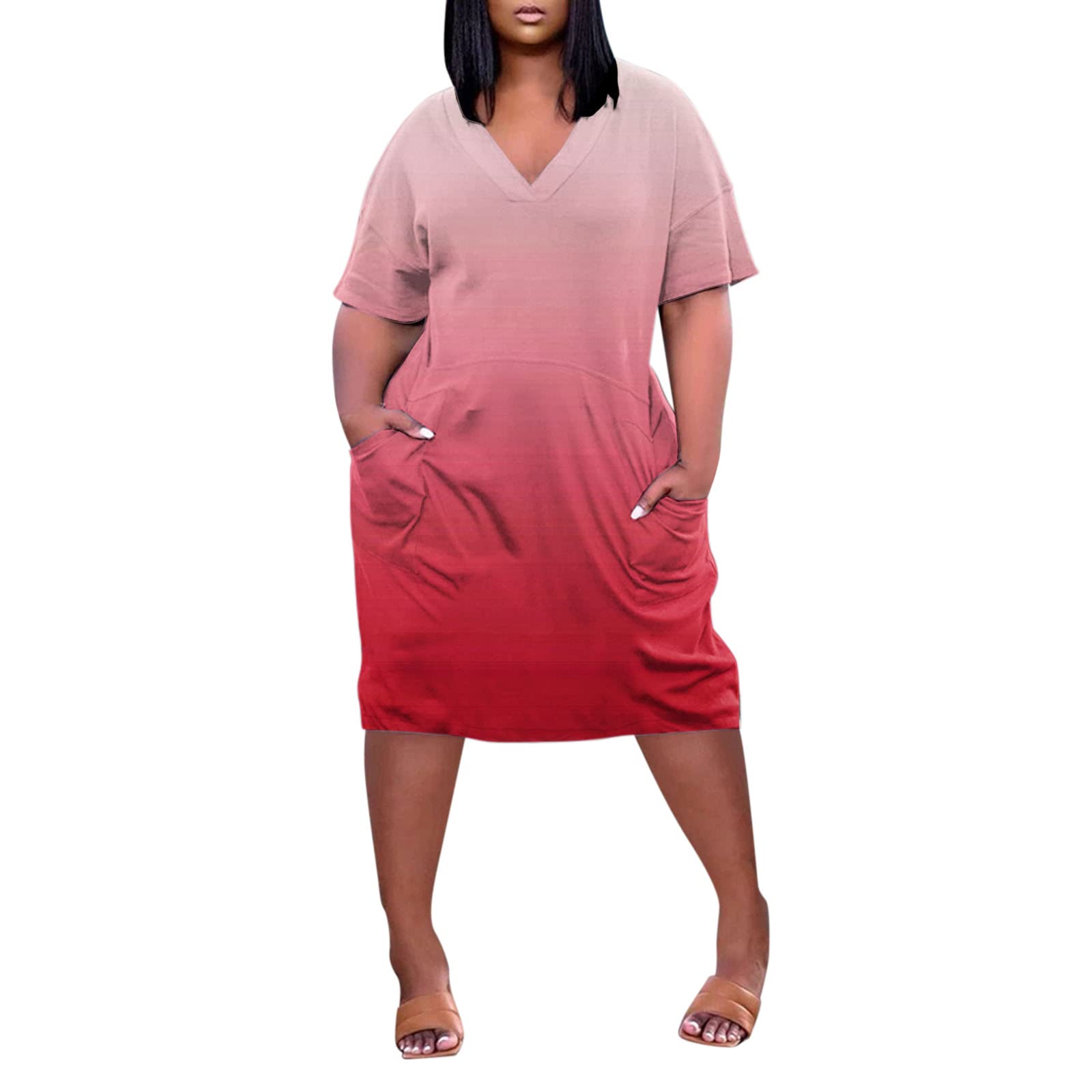 Women's Plus Size Boho Tie Dye Summer Dress - Short Sleeve Casual Loose Fit V-Neck Beach Dress with Pockets | Perfect for Vacation, Pool Parties & Summer Outings