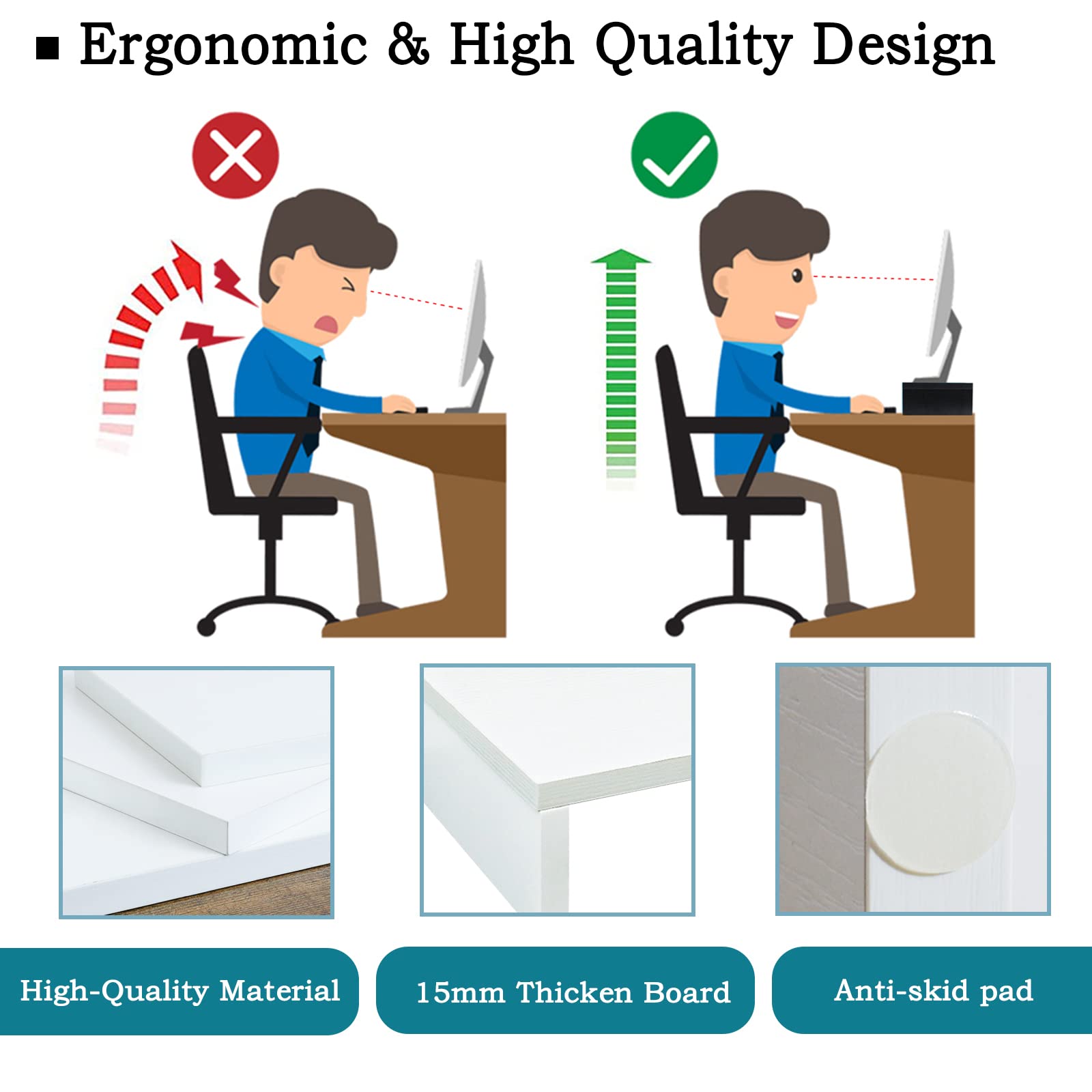 TEAMIX 2-Pack White Wooden Monitor Stand Riser - Adjustable 2-Tier Dual Monitor & Laptop Desk Organizer for Home & Office Workspace