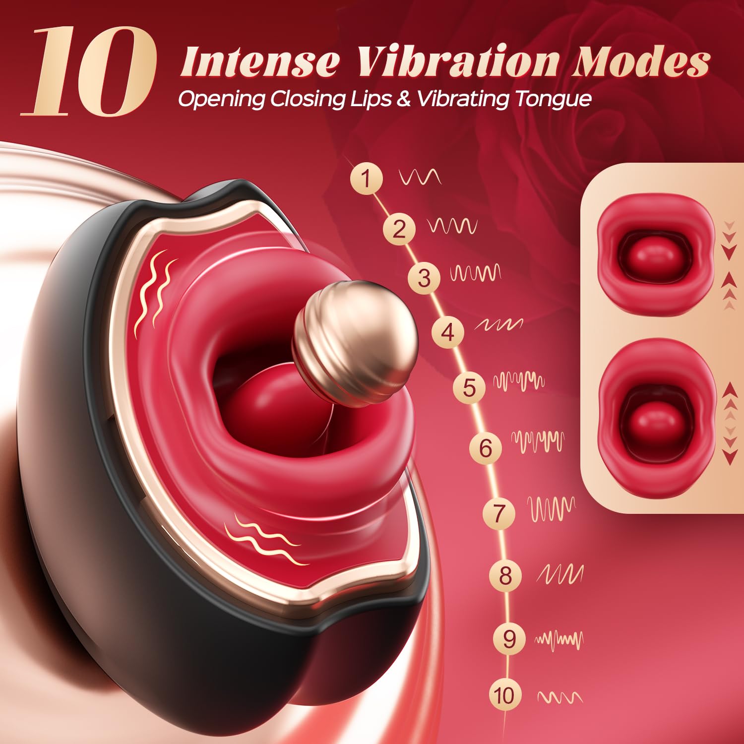 Best Women's Vibrator Sex Toy - 10 Tongue Licking & Biting Vibration Modes, Rose-Shaped Clitoral & Nipple Stimulator for Intimate Pleasure | Perfect for Solo Play, Couples & Sensual Massage