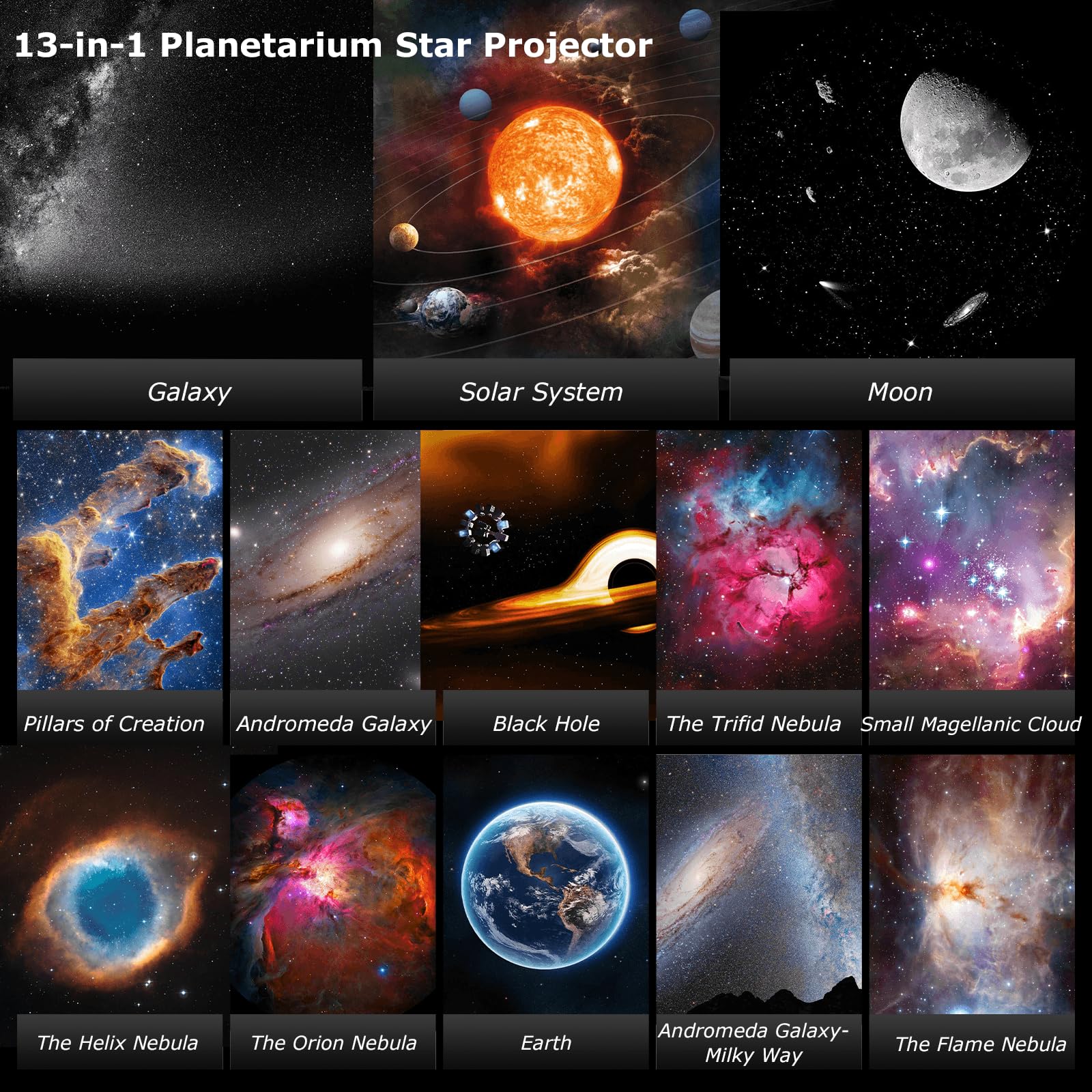 Galaxy Projector for Bedroom - 13-in-1 Star Projector with Timer & Adjustable Focus, Home Planetarium Night Light for Kids & Adults | Perfect for Ceiling Projection, Room Decor, Meditation & Relaxation