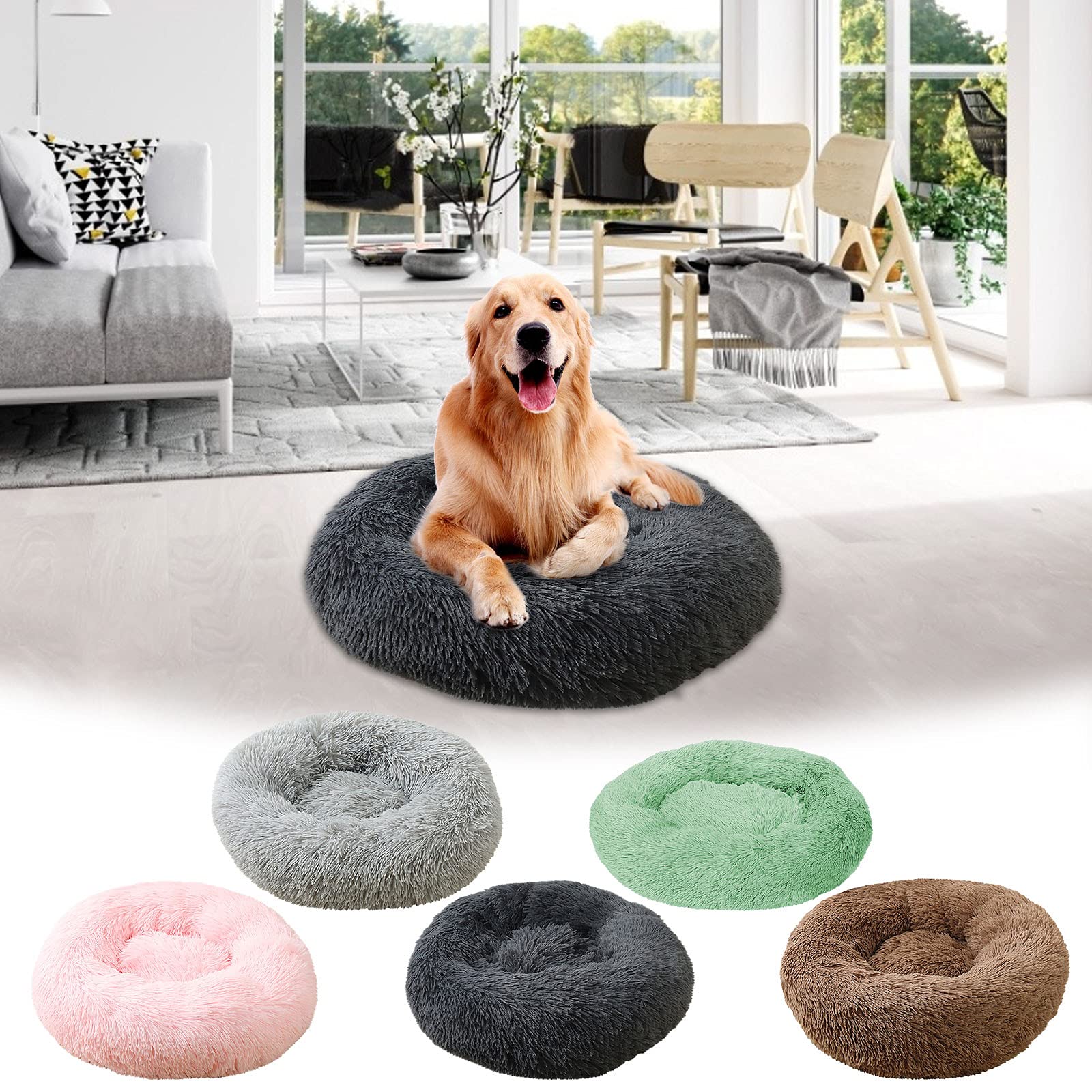 Calming Anti-Anxiety Dog & Cat Bed - Cozy Round Donut Cuddler with Plush Fluffy Padding for Small Medium Large Pets | Perfect for Anxiety Relief, Warmth & Comfort in Pet Houses, Crates or Living Rooms