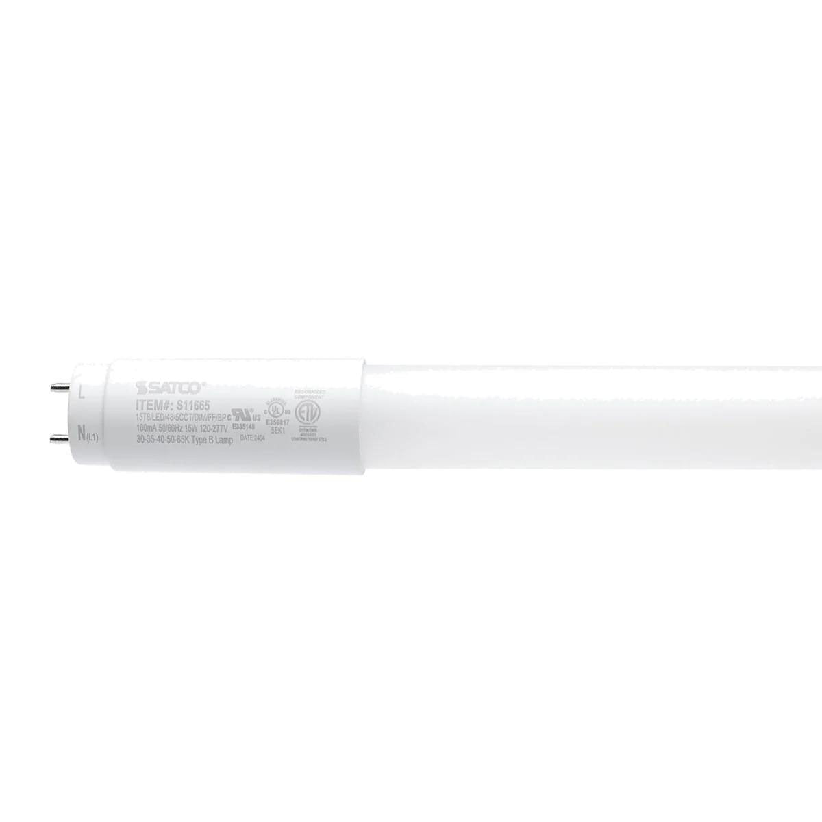 4ft Flicker-Free LED T8 Tube Light - 15W, 2200 Lumens, 3000K-6500K Adjustable Color Temperature, Ballast Bypass, Single/Dual End Power - Perfect for Office, Garage, Warehouse & Commercial Lighting