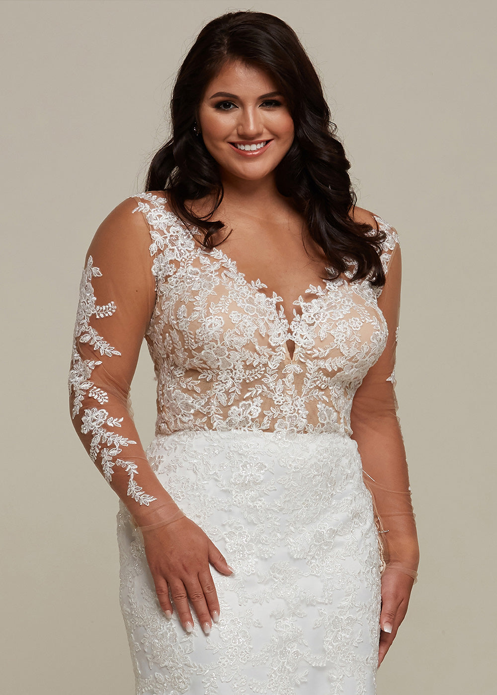 Elegant Quinn Lace Fit and Flare Wedding Dress with Illusion Sleeves - Perfect for Bridal, Formal Events & Romantic Photoshoots