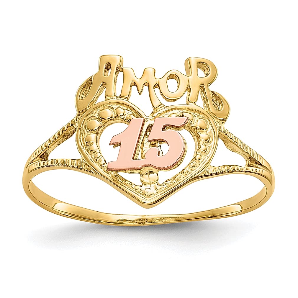 14K Two Tone Amor 15 Heart Ring - Dainty Gold & Silver Love Ring for Women, Valentine's Day Gift for Her, Anniversary Jewelry - Perfect for Romantic Dates, Proposals & Special Occasions