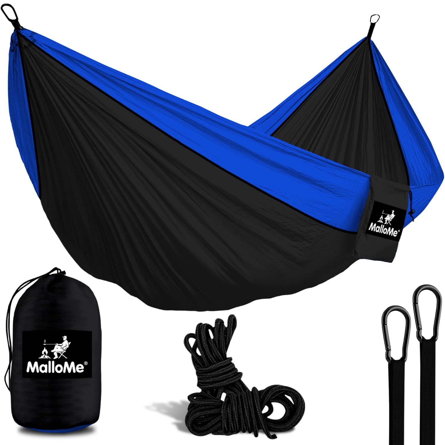 **MalloMe Portable Camping Hammock for Adults & Kids - Lightweight Outdoor Hammock with Heavy Duty Straps - Single & Double 2 Person Hammock for Backpacking, Travel, Beach, and Garden Relaxation**