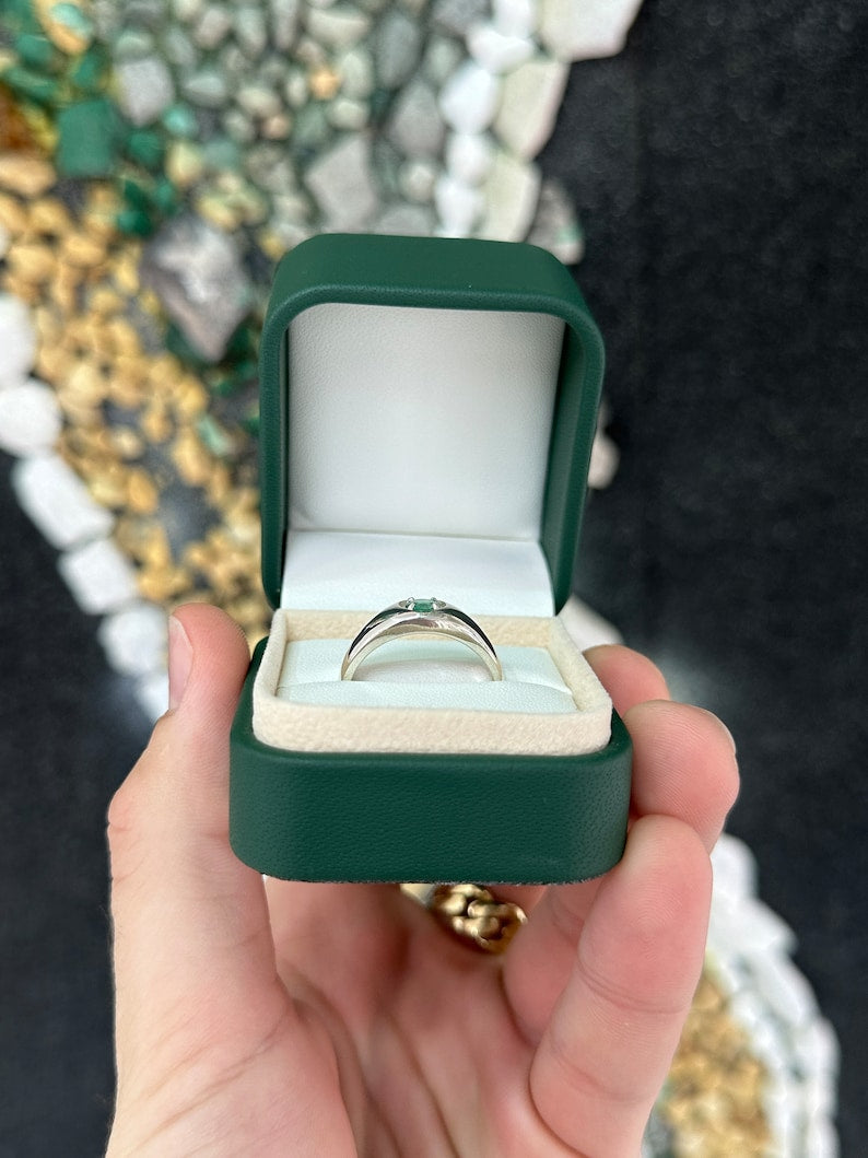 0.40 Carat Natural Emerald Round Cut Sterling Silver Unisex Pinky Ring for Men & Women - Perfect for Gifts, Weddings & Everyday Elegance