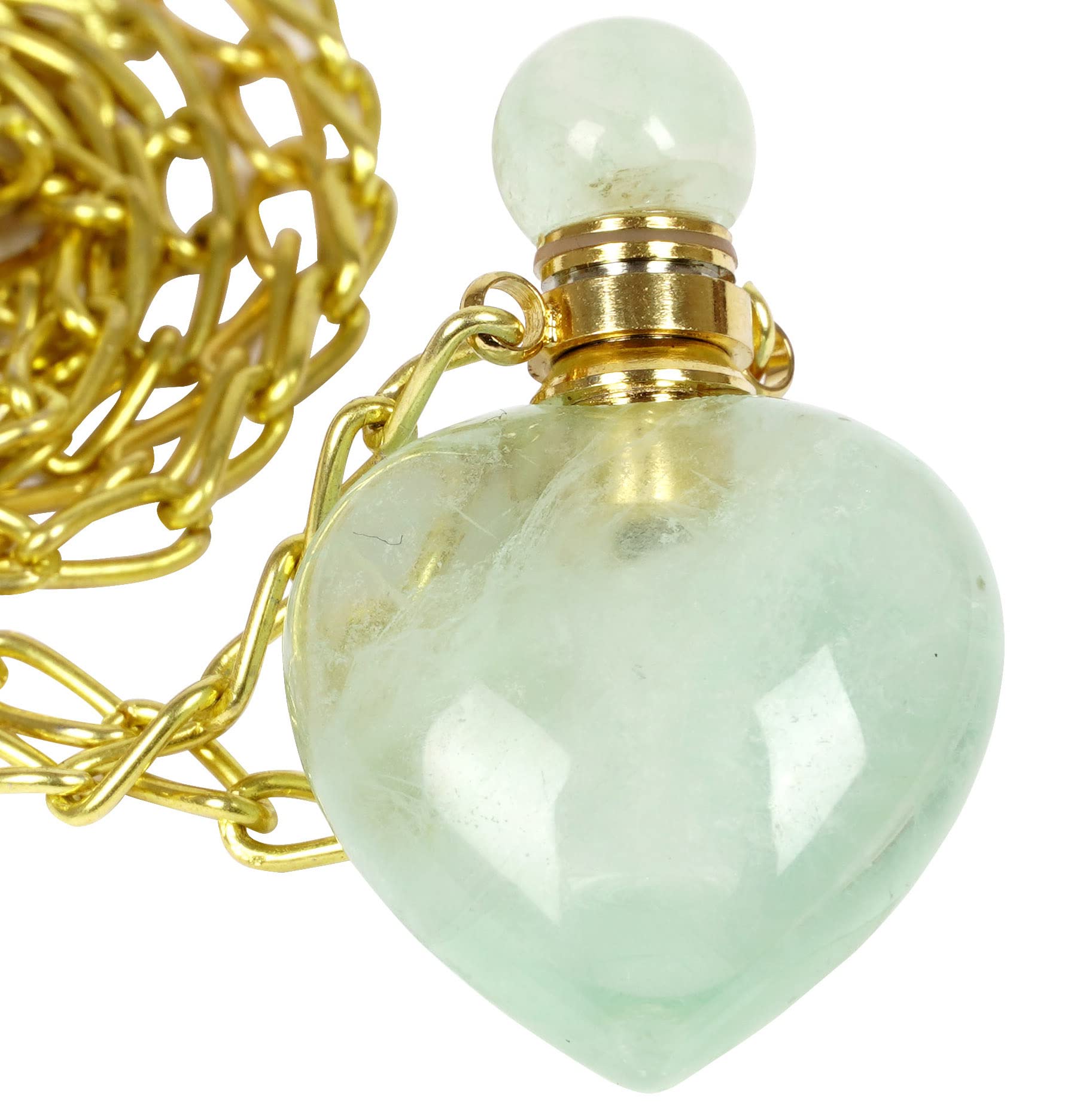Natural Green Fluorite Pendant Necklace - Healing Crystal Gemstone Perfume Bottle Necklace for Men & Women with Gold Plated Chain | Essential Oil Diffuser Jewelry for Meditation, Yoga & Spiritual Healing