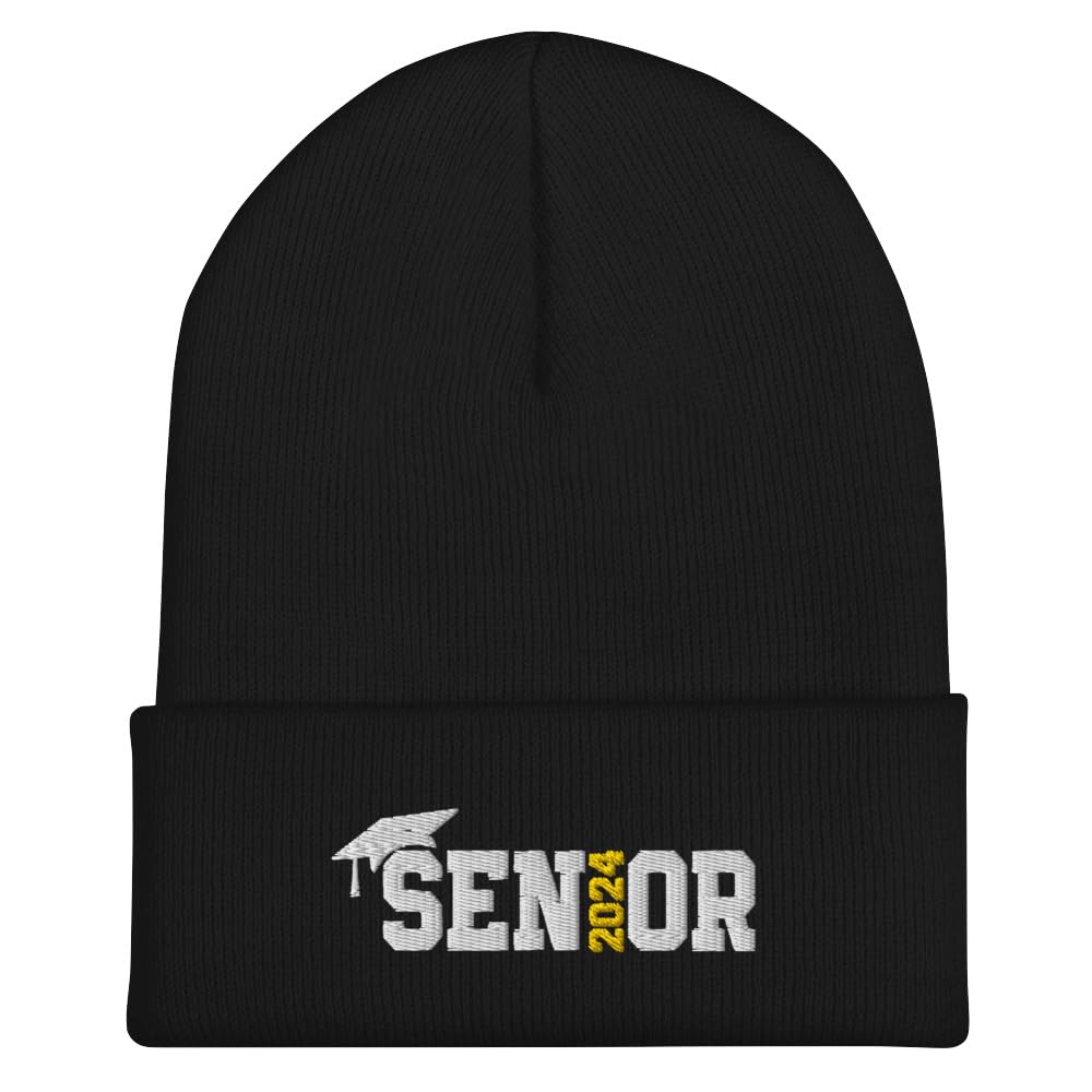 Class of 2024 Beanie Hat - Embroidered Senior Graduation Cap for High School - Warm Cuffed Knit Beanie Gift for 2024 Graduates - Perfect for Winter Commencement & School Spirit Events