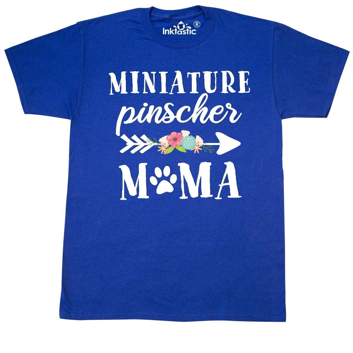 Inktastic Miniature Pinscher Mama with Flowers and Arrow Graphic T-Shirt for Women - Cute Dog Lover Tee for Casual Wear, Mother's Day & Pet Owner Gifts