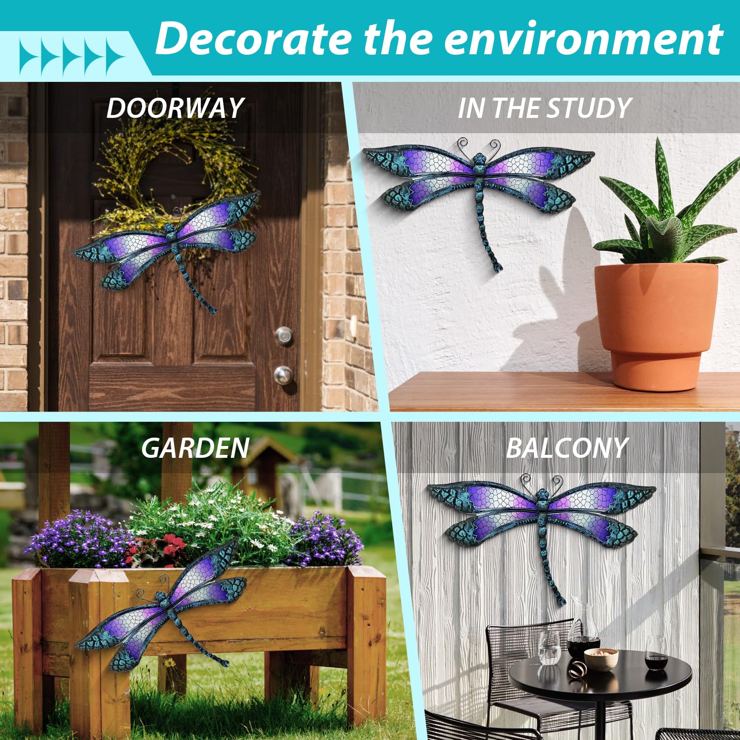 POXOHO Outdoor Metal Wall Art - Dragonfly & Butterfly Garden Decor for Patio, Living Room, Bedroom - Perfect for Home & Gift Use