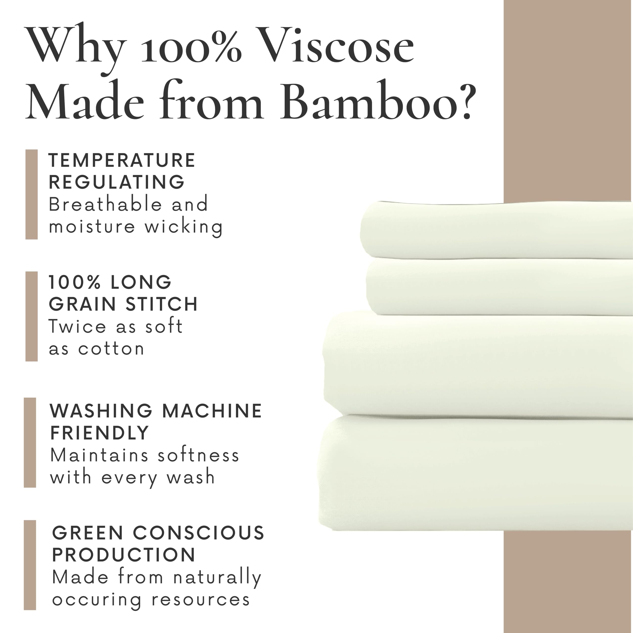 Bamboo Bay 4-Piece Queen Size Sheet Set - 100% Bamboo Viscose, Breathable & Ultra Soft Cooling Bed Sheets for Hot Sleepers - Deep Pocket Fits 16