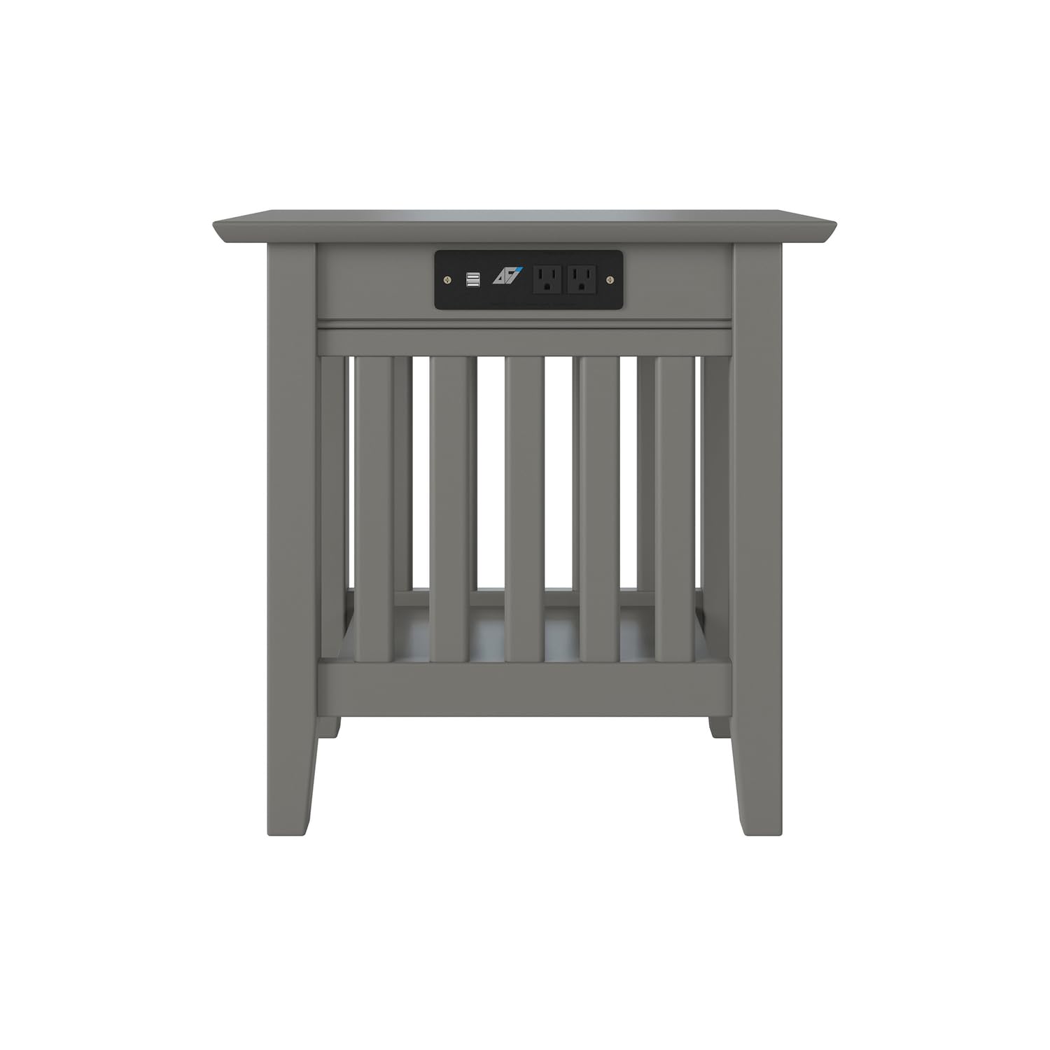 AFI Mission Chair Side Table with USB Charging Station - Modern Grey End Table for Living Room, Bedroom, or Office - Perfect for Holding Drinks, Books & Charging Devices