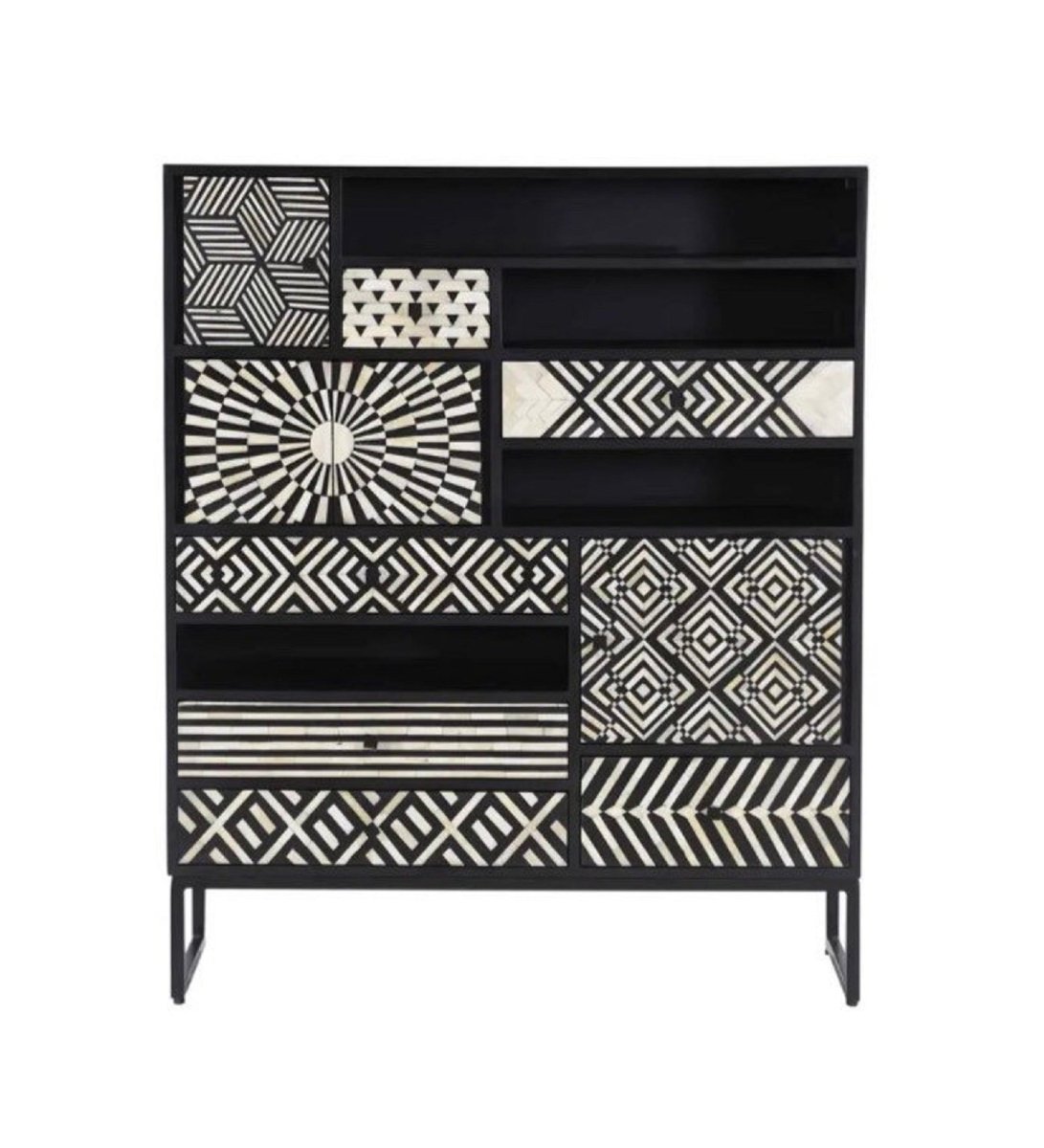 Handmade Bone Inlay Cabinet with Multi Drawer & Door - Vintage Boho Storage Furniture for Bedroom, Living Room & Entryway Organization