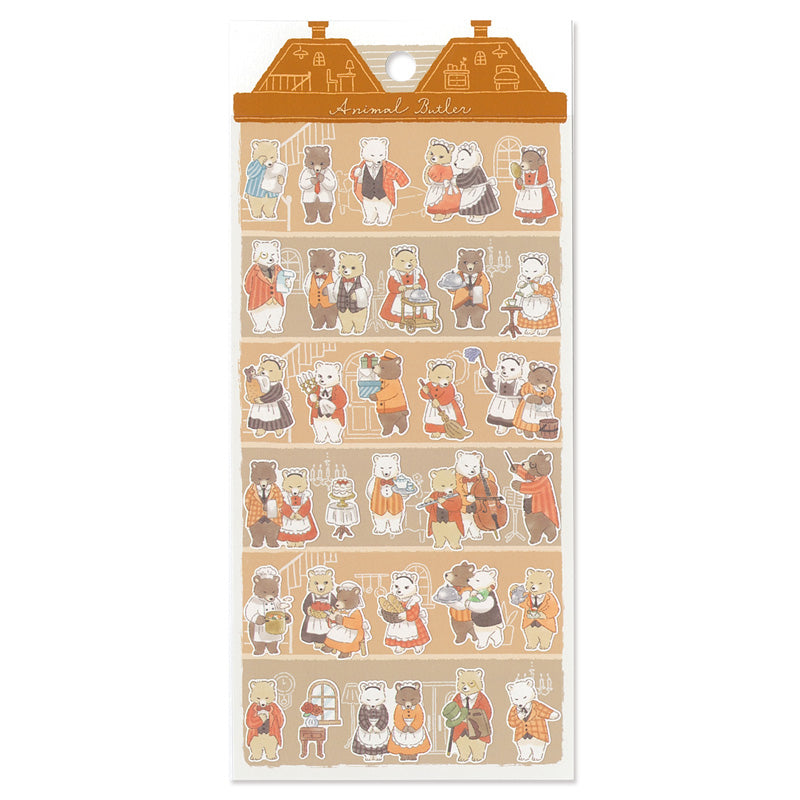 Animal Butler Sticker Sheet - Cute Bear Design for Scrapbooking, Journals & DIY Crafts - Waterproof Vinyl Decals for Laptops, Phones & Planners