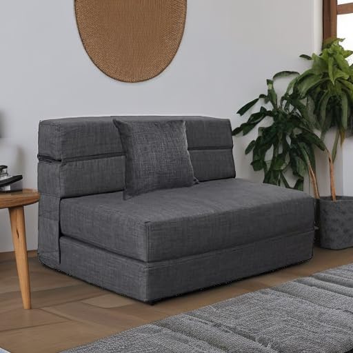 Convertible Twin Size Foldable Sofa Bed with Memory Foam & Pillow - Sleeper Chair Futon for Living Room, Home Office, Guest Bed, Apartment - Dark Gray | Perfect for Small Spaces, Overnight Guests & Multi-Functional Furniture Needs