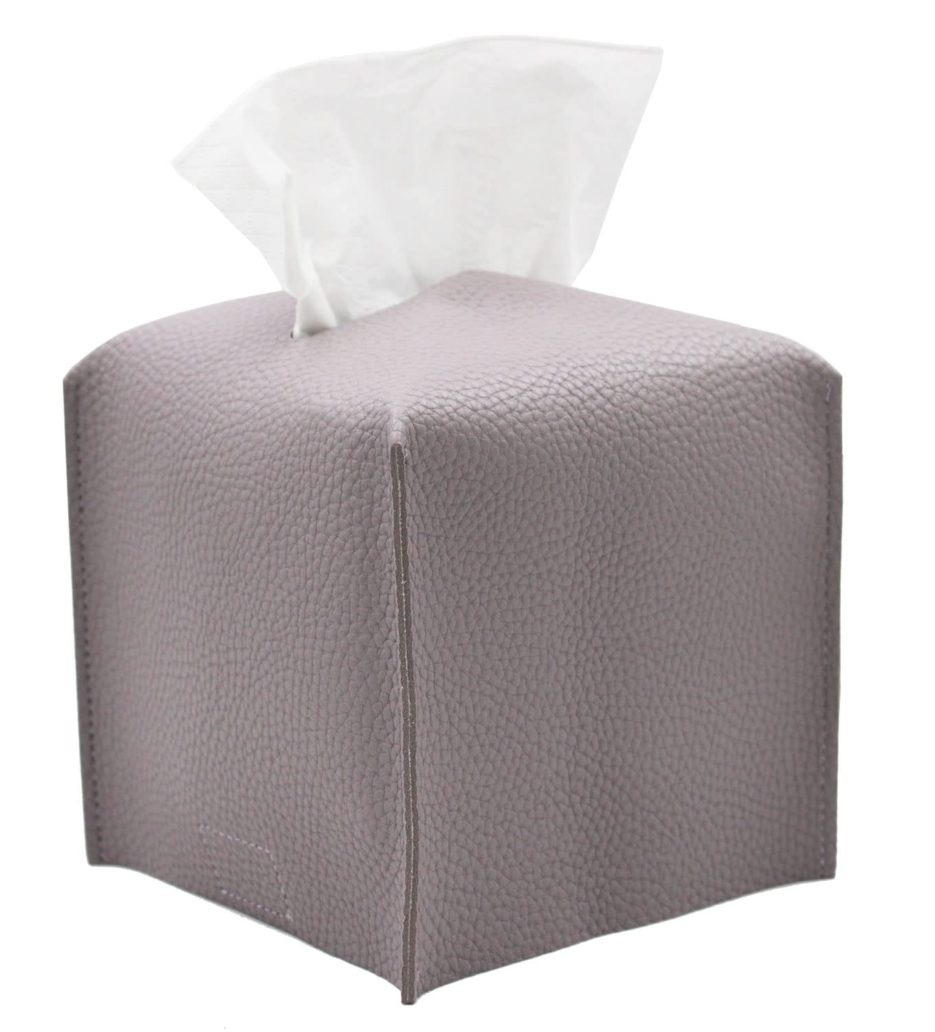 Livelab Square PU Leather Tissue Box Cover - Modern Decorative Holder for Facial Tissues, 5x5x5 Inches, Light Purple | Perfect for Bathroom Vanity, Nightstand, Desk & Home Office Organization