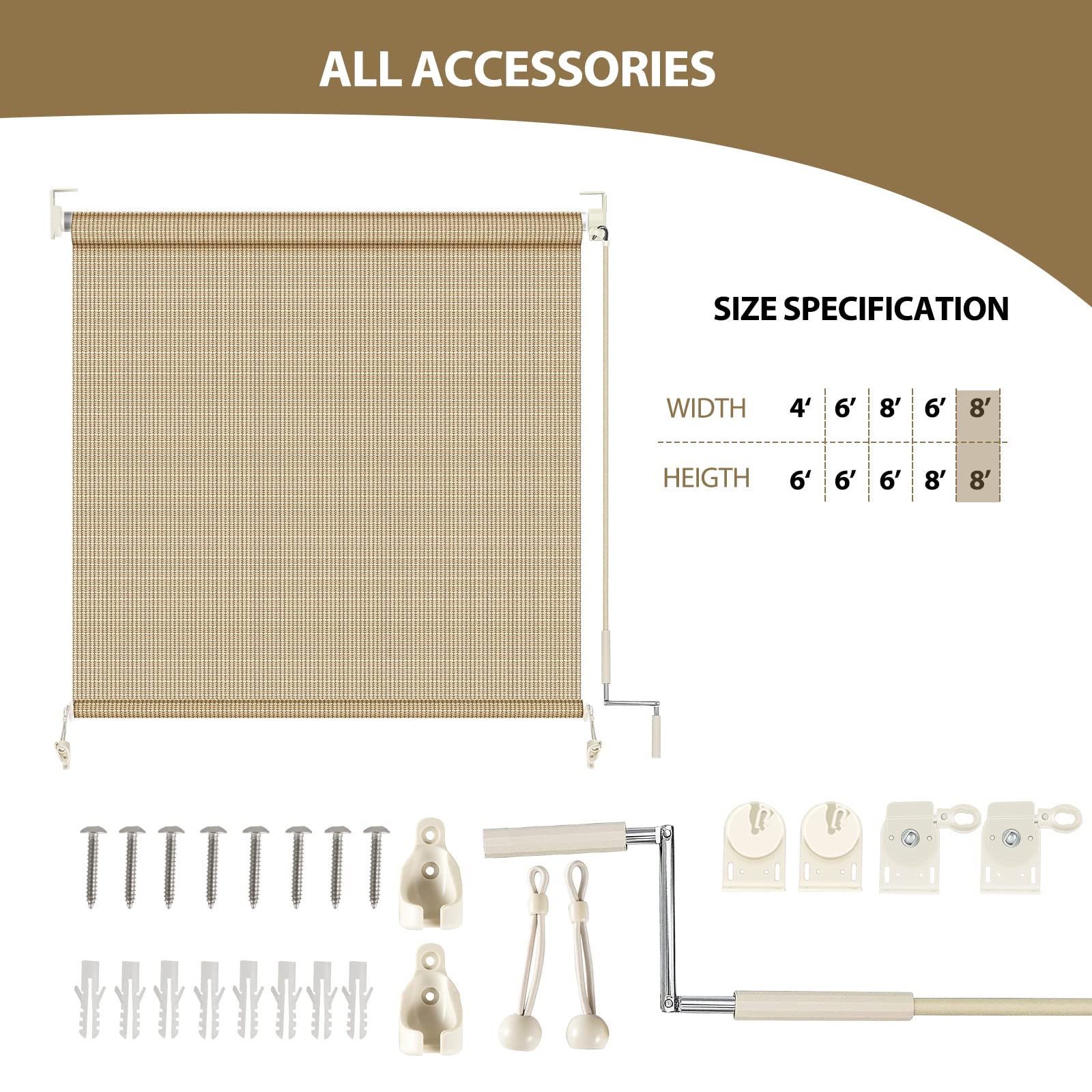 UV Protection Cordless Roller Blind - 90% Sun Blocking Pavilion & Courtyard Curtain (6' X 8', Beige) | Perfect for Patio, Garden & Outdoor Privacy Protection
