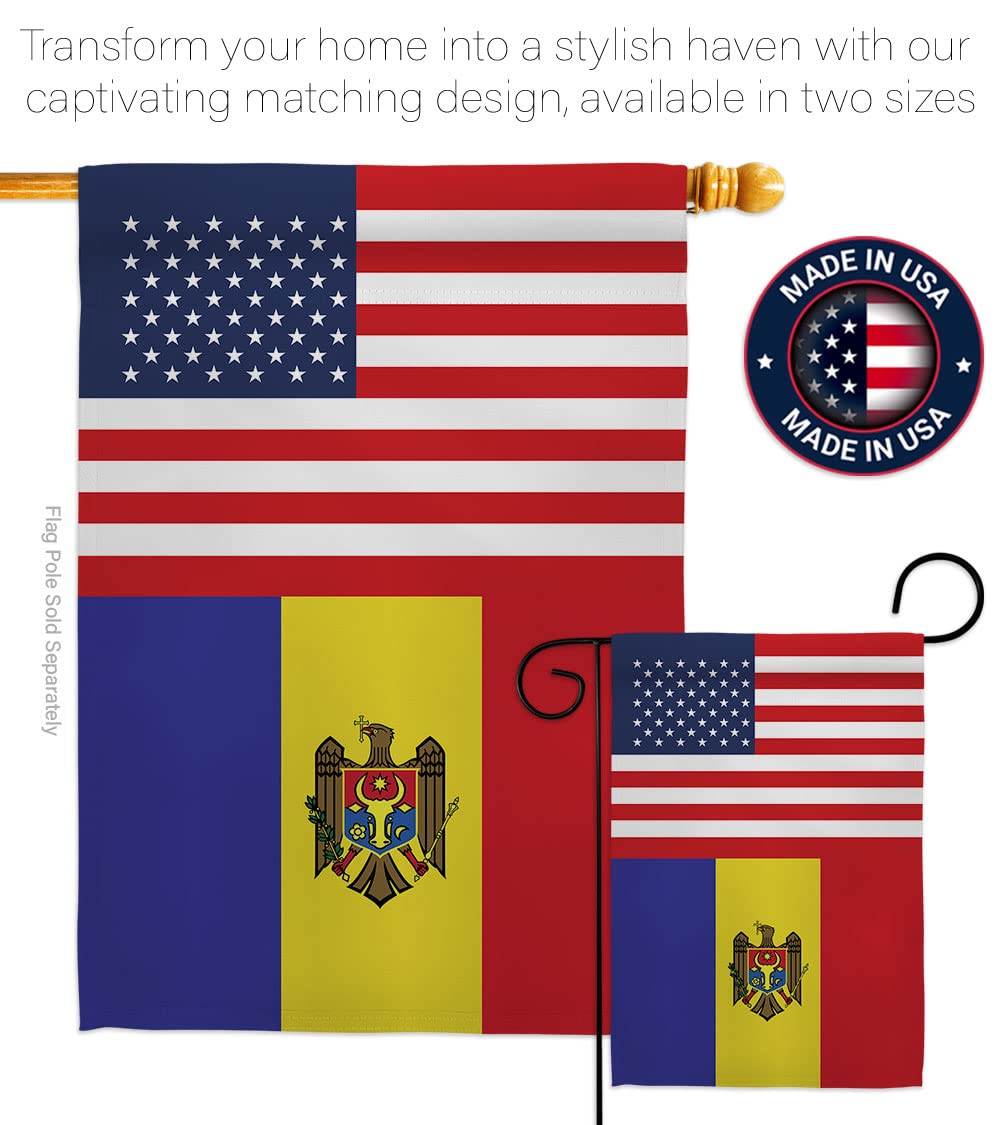 Americana Home & Garden Moldova-US Friendship House Flag - Double-Sided Outdoor Decorative Banner for Yard, Garden & Patio - Made in USA - Perfect for International Country & Regional Pride Decor