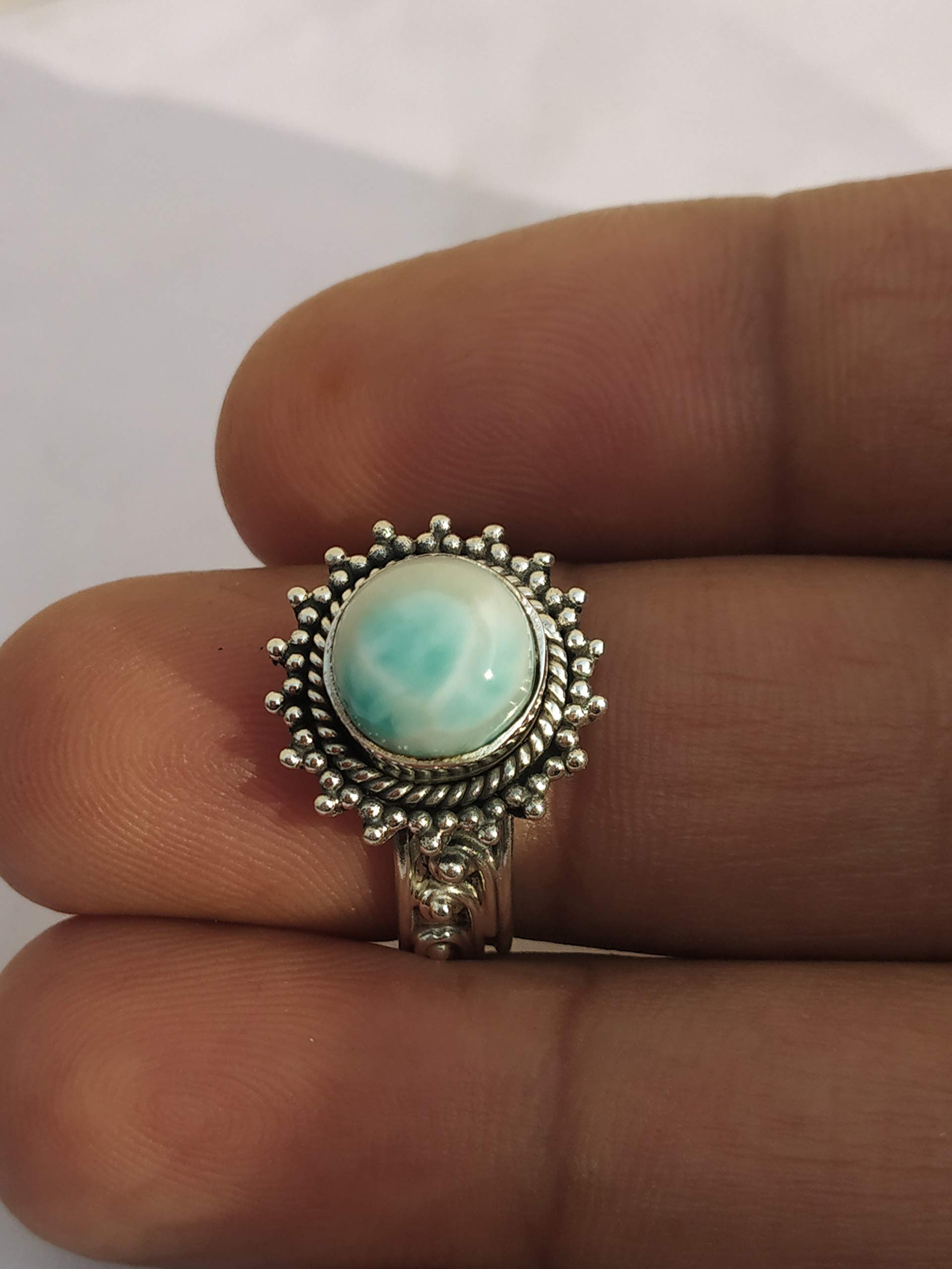 Larimar Ring Sterling Silver | Dominican Republic Stone Jewelry | Boho Vintage Style Promise Ring | Anniversary & Bridesmaid Gift for Her | Perfect for Weddings, Beach Vacations & Boho Fashion