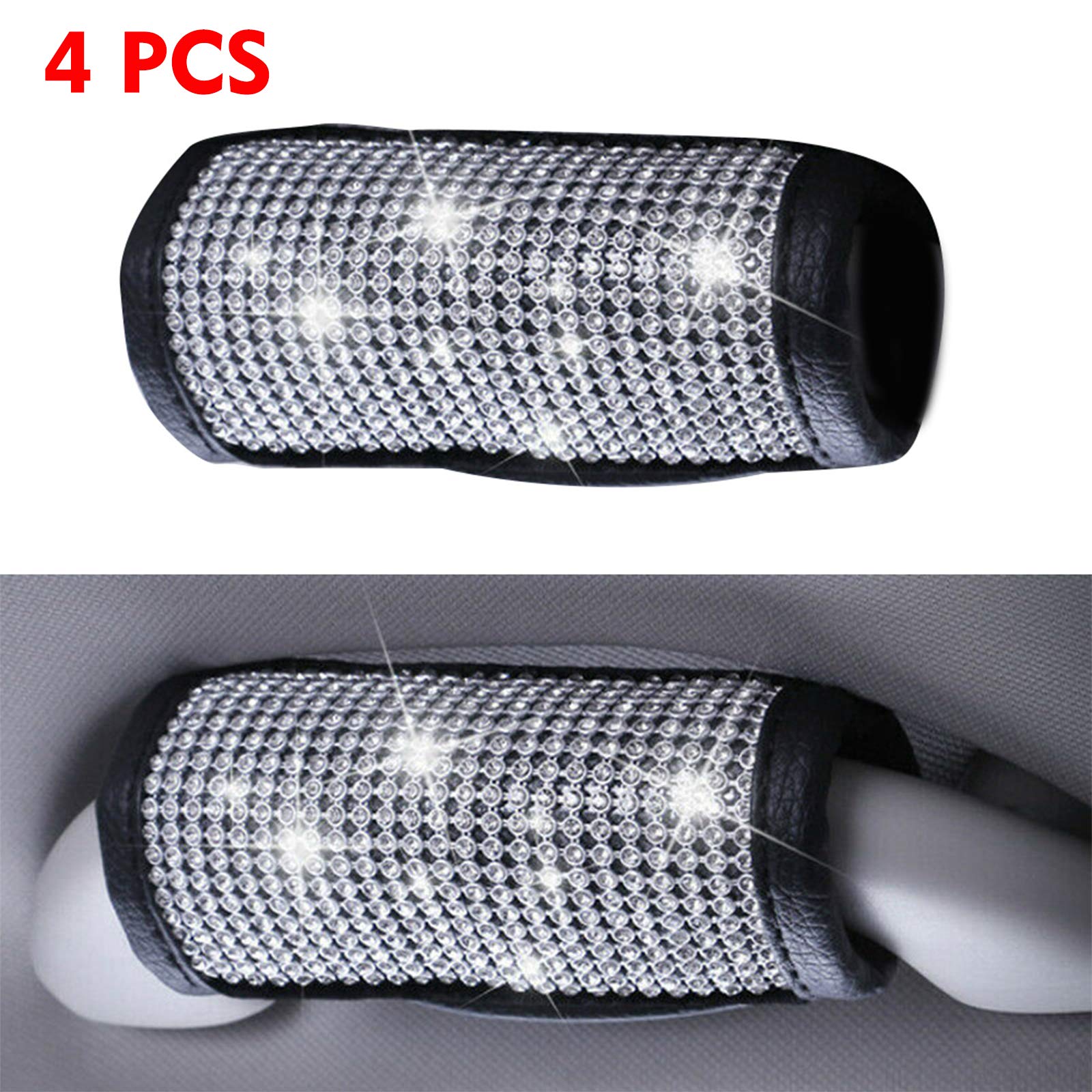 4PCS Crystal Car Door Handle Covers - Bling Bling Auto Safety Protector for Women (White) - Luxury Car Decor Accessories