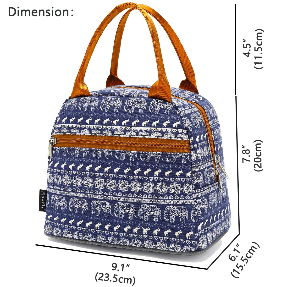 FlowFly Insulated Lunch Cooler Bag for Women & Men - Elephant Print Tote Bag with Lunch Organizer & Holder - Perfect for Work, School, Picnics & Outdoor Activities