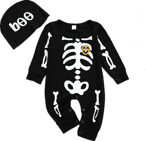**Baby Halloween Costume Skeleton Romper Jumpsuit with Hat - Cute Newborn Boy Girl Outfit for Halloween Parties & Photo Shoots**