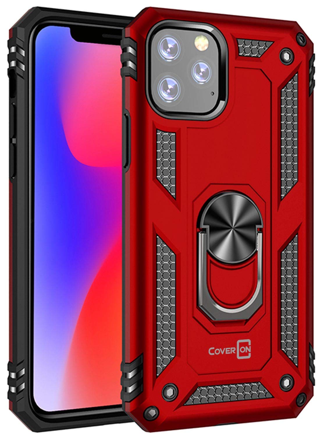 Premium Metal Ring Holder & Kickstand Case for iPhone 11 Pro (2019) - Anti-Slip Grip, 360° Rotating Stand - Perfect for Watching Videos, Video Calls & Hands-Free Use - Red Protective Cover