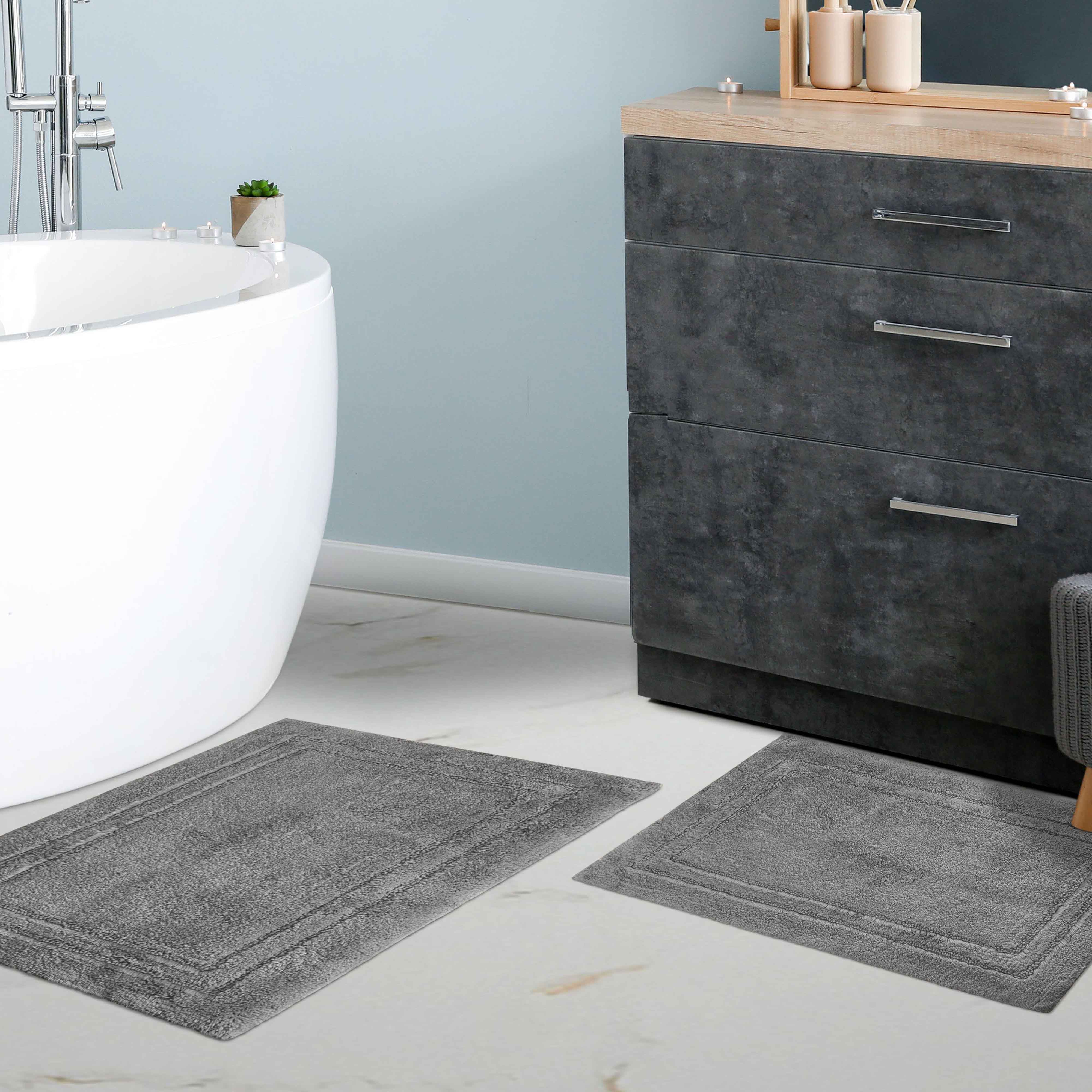 Premium Cotton Non-Slip 2-Piece Bath Rug Set - Soft Absorbent Bathroom Mat for Shower, Tub & Vanity Area - Machine Washable Bath Mats for Safety and Comfort