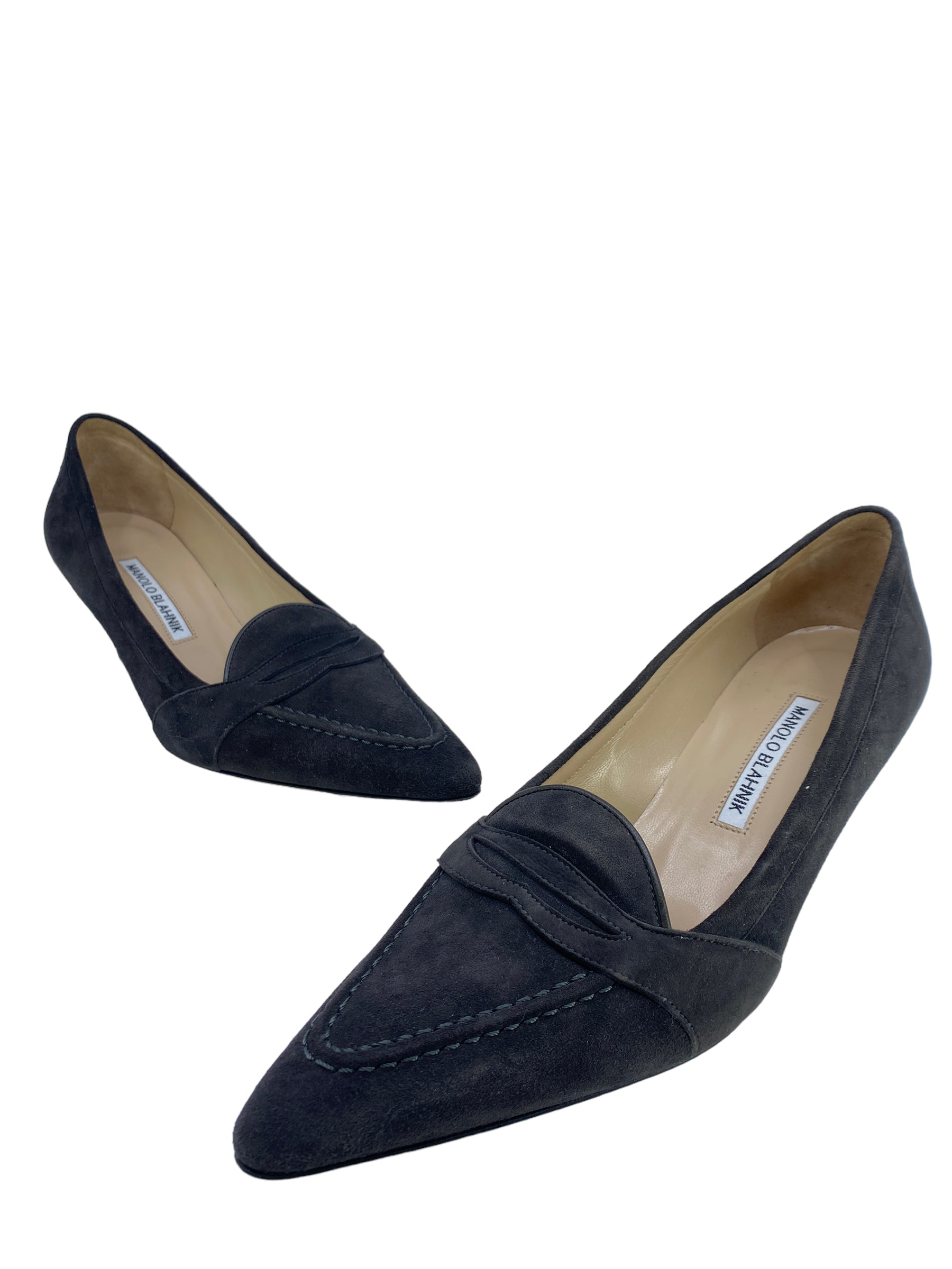 Manolo Blahnik Grey Suede Heels Women's Size 38 | Elegant Pointed Toe Pumps for Weddings, Parties & Office Wear