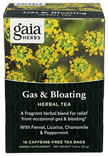 GAIA HERBS Gas & Bloating Relief Tea - 16 Count | Herbal Digestive Support for Stomach Discomfort & Bloating | Perfect After Meals & Travel