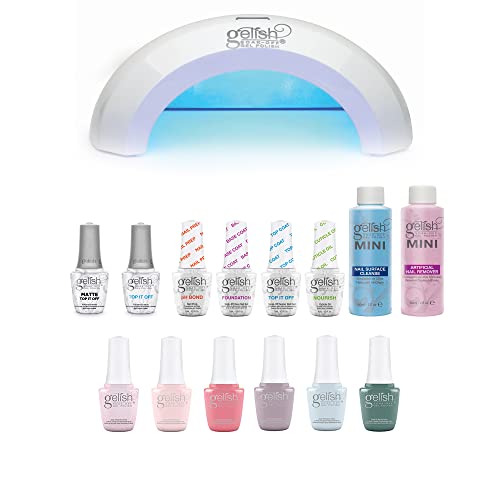 Gelish Mini Pro 45 Second LED Nail Lamp for Soak Off Gel Polish - Mini Basix Starter Kit with Clear Top Coat - Perfect for Home Manicures & Salon Quality Nails