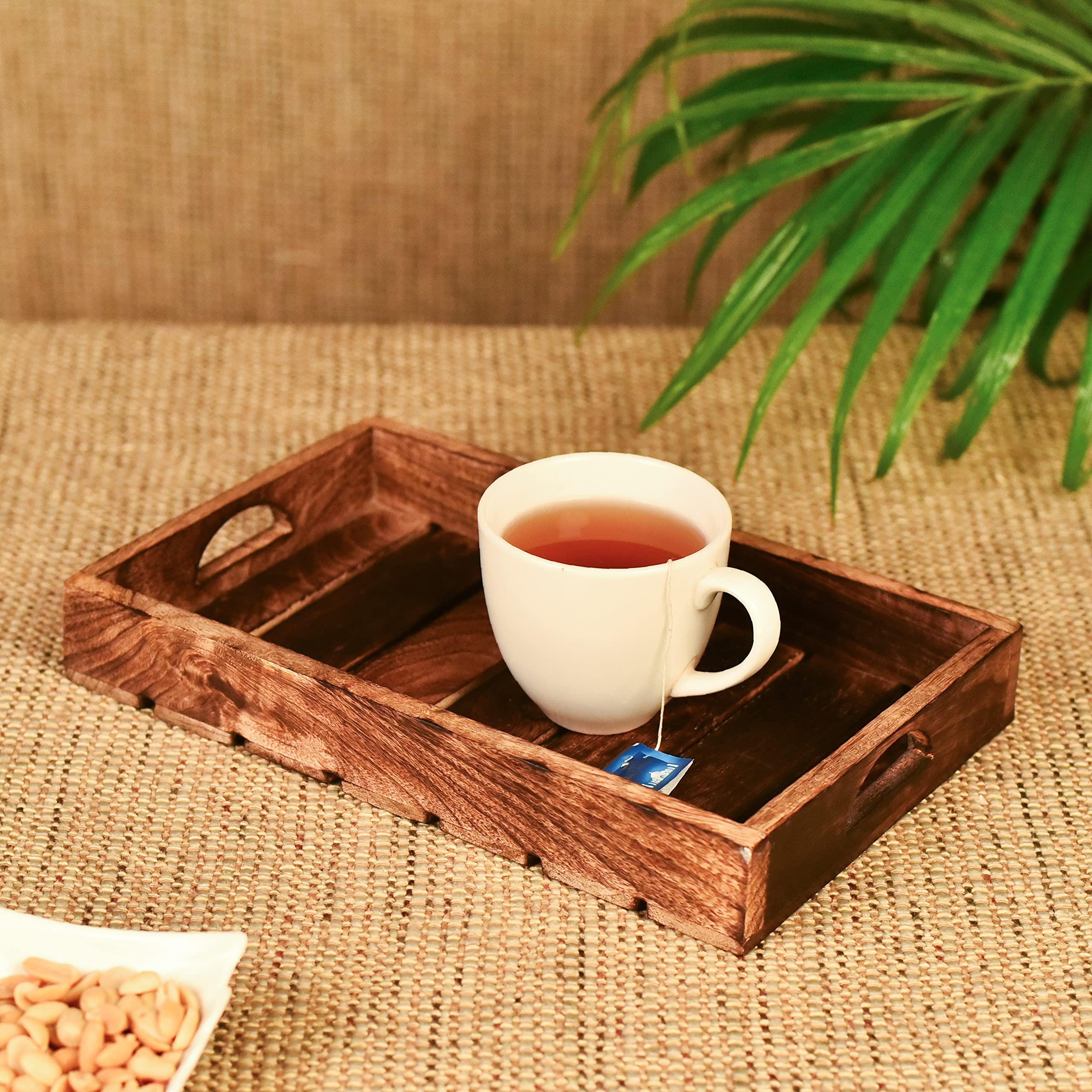 Premium Handcrafted Wooden Serving Tray for Food & Drinks - Natural Brown Rectangular Serving Board | Perfect for Restaurants, Dining Tables, Kitchen Use, Breakfast in Bed, and Elegant Entertaining